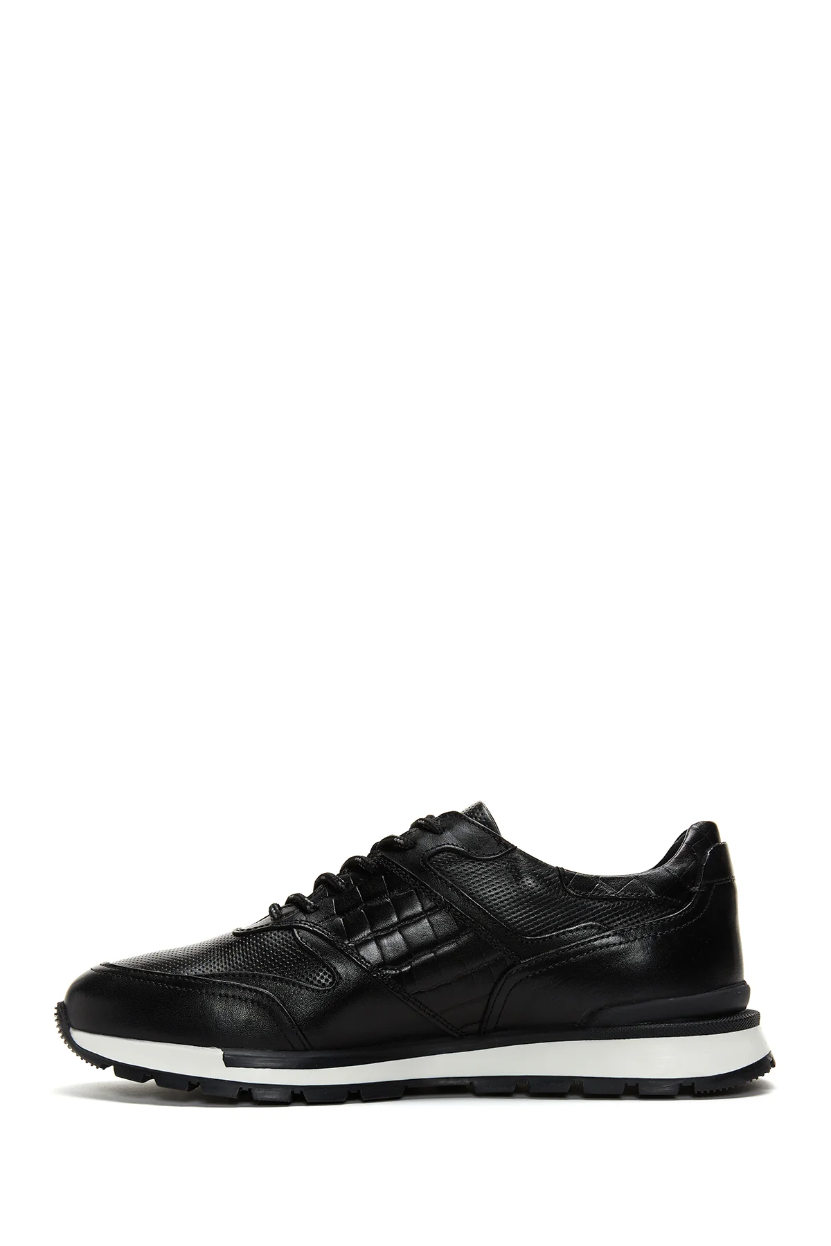 Erkek Siyah Deri Baskılı Sneaker - Image 2