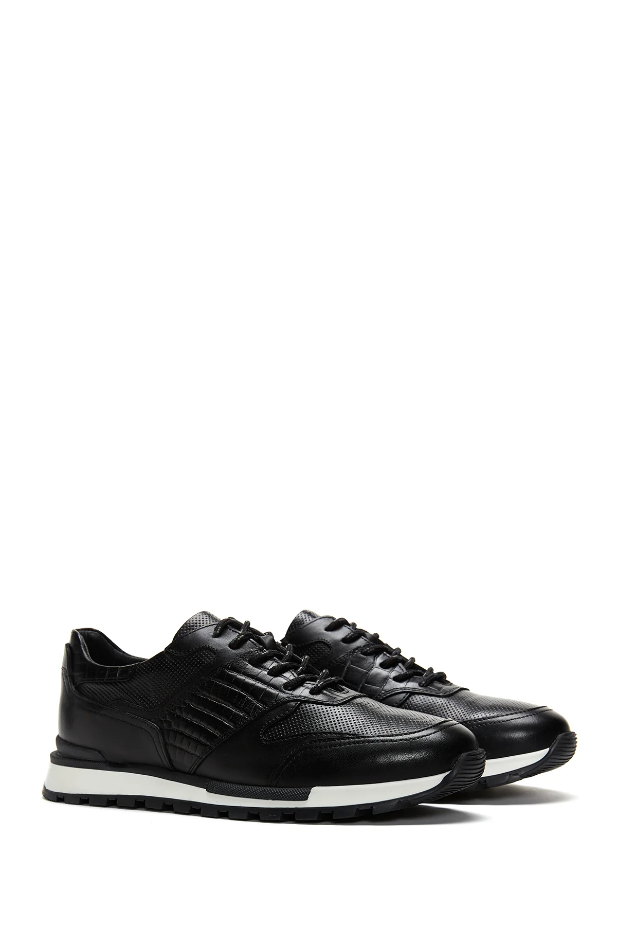 Erkek Siyah Deri Baskılı Sneaker - Image 3