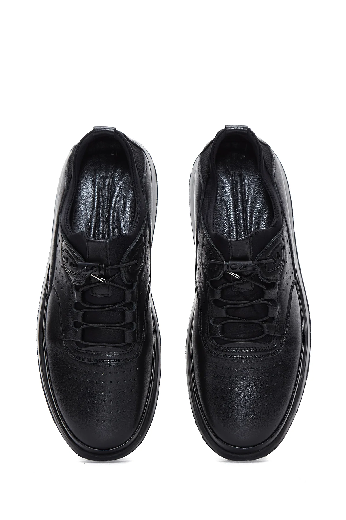 Erkek Siyah Deri Casual Sneaker - Image 6