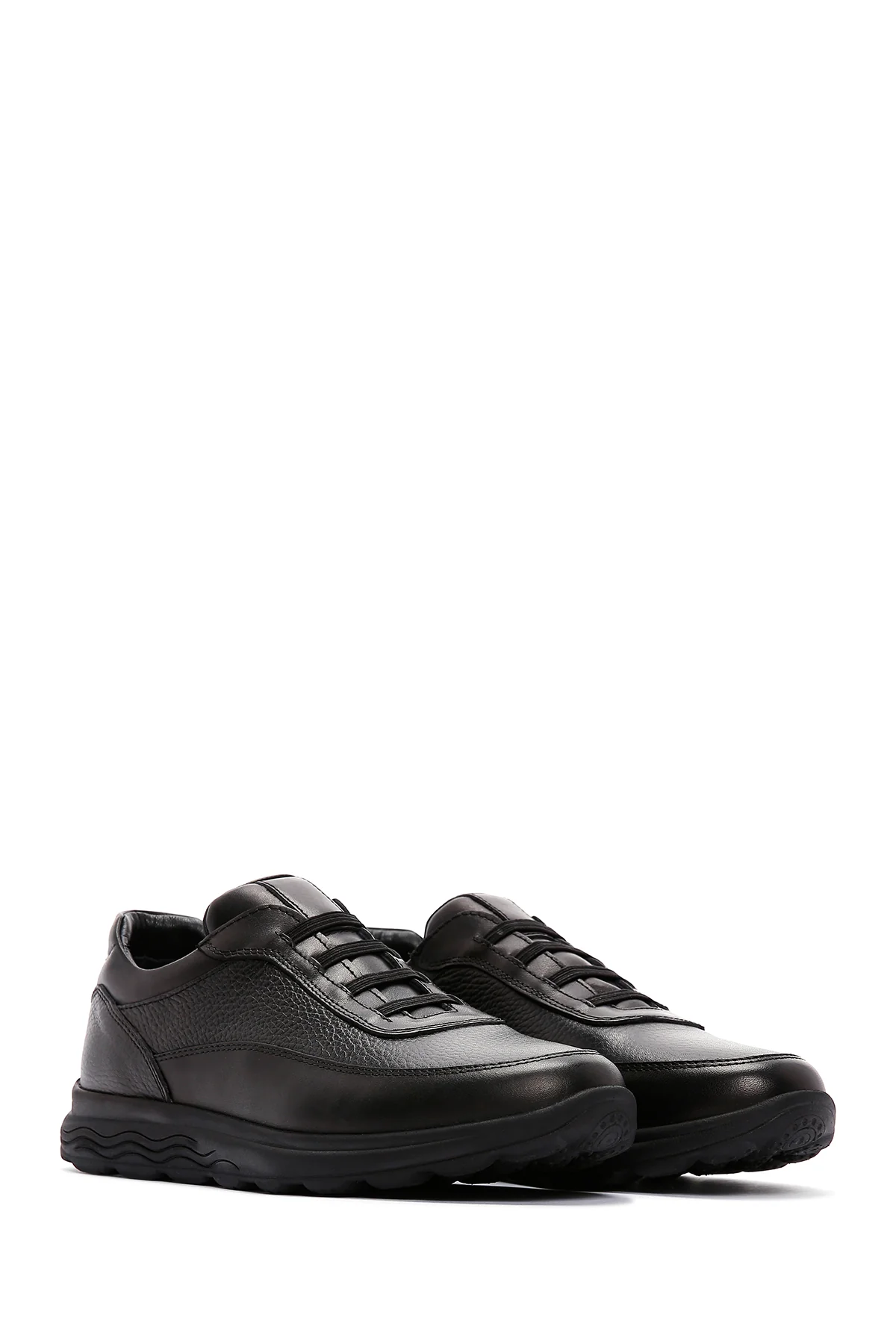 Erkek Siyah Deri Casual Sneaker - Image 3