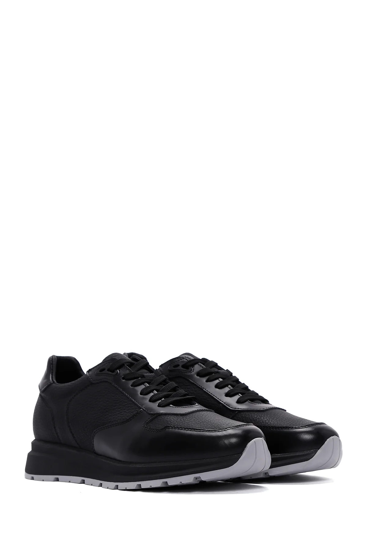 Erkek Siyah Deri Casual Sneaker - Image 3