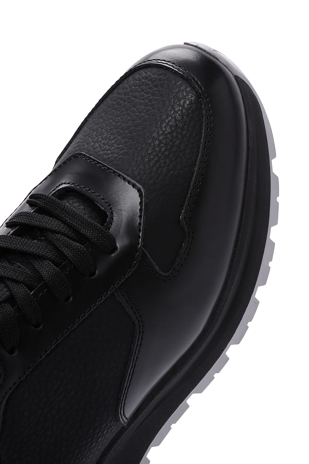 Erkek Siyah Deri Casual Sneaker - Image 9