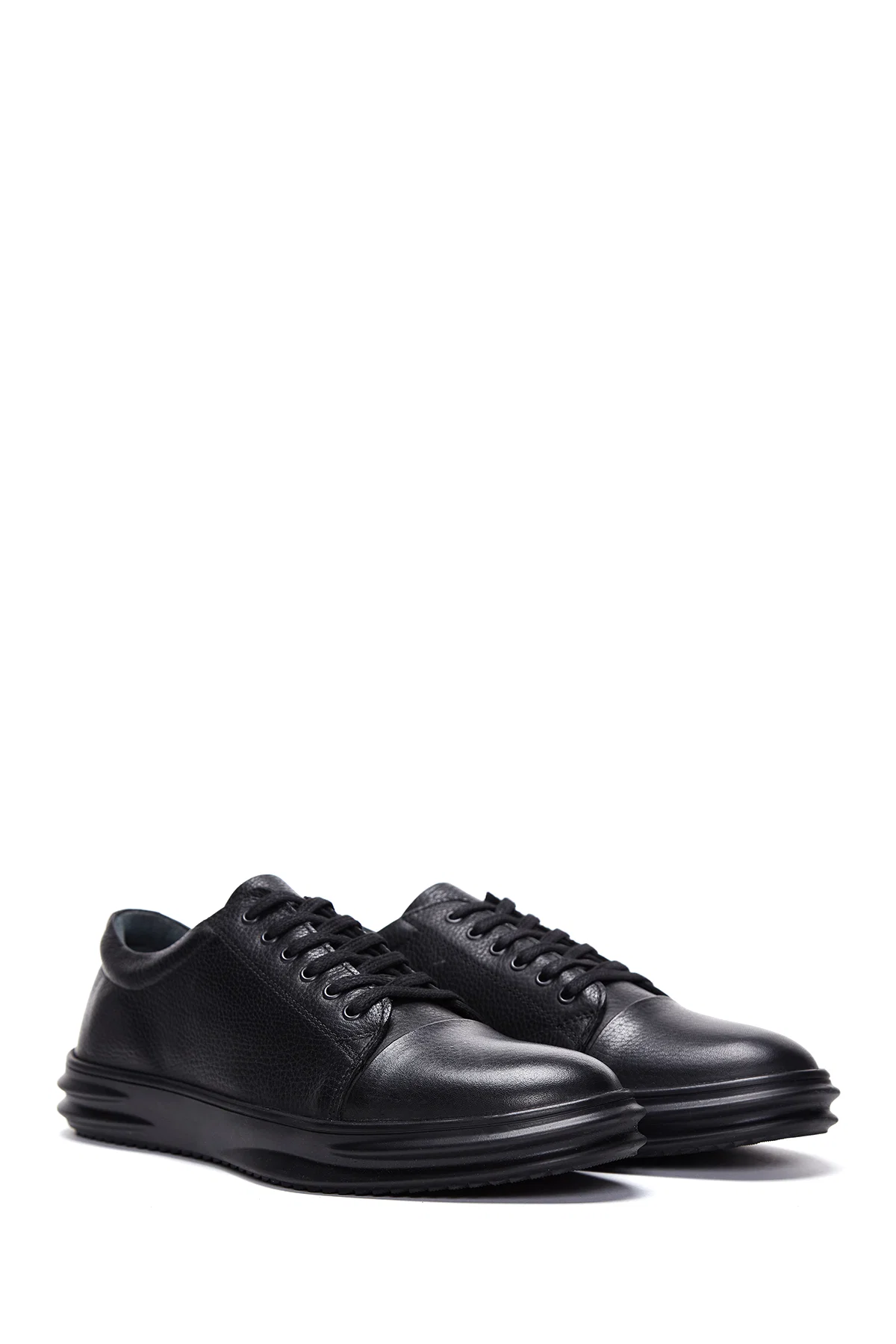 Erkek Siyah Deri Casual Sneaker - Image 3