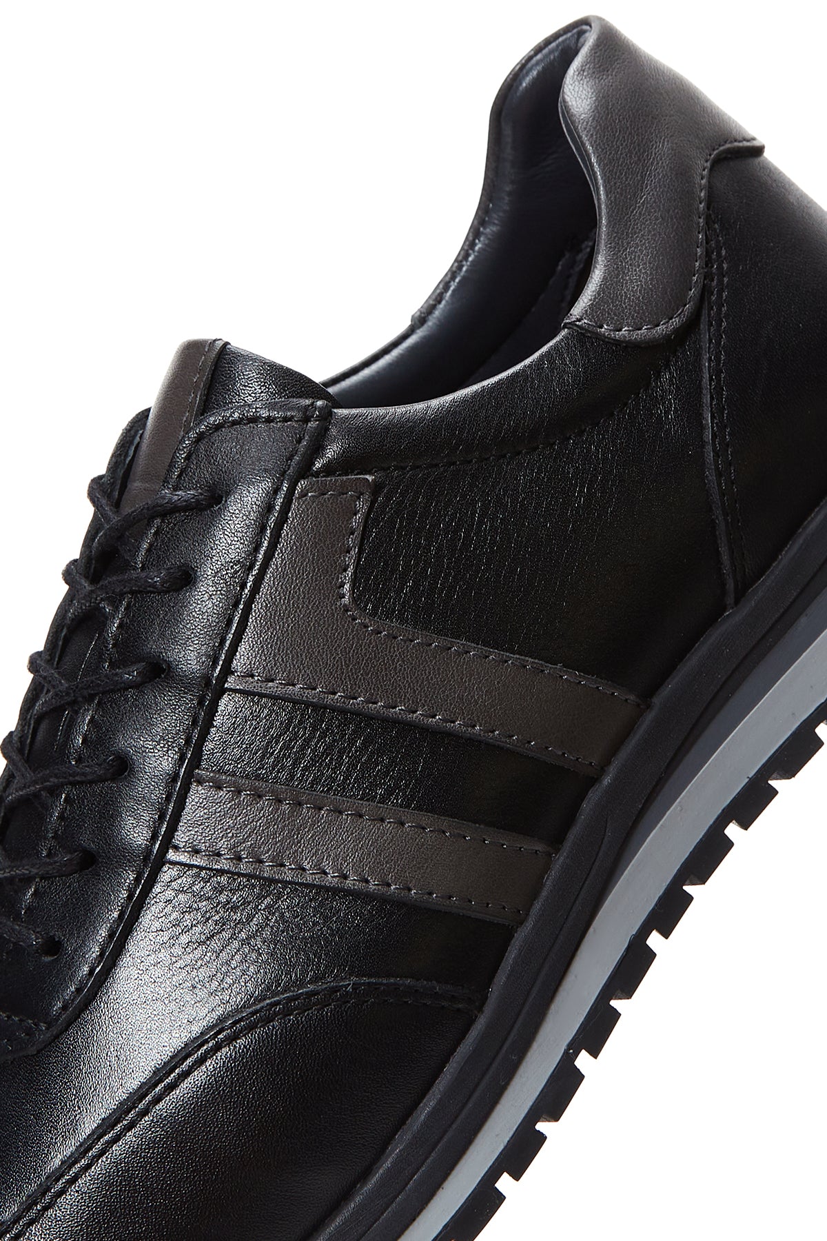 Erkek Siyah Deri Casual Sneaker - Image 7