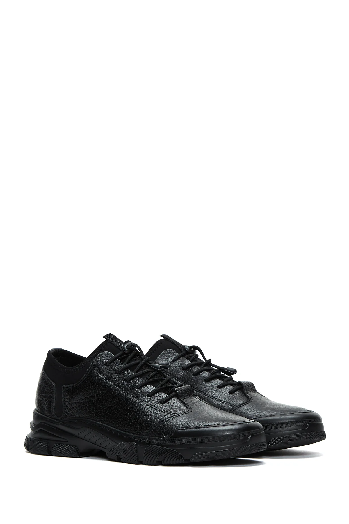 Erkek Siyah Deri Casual Sneaker - Image 3
