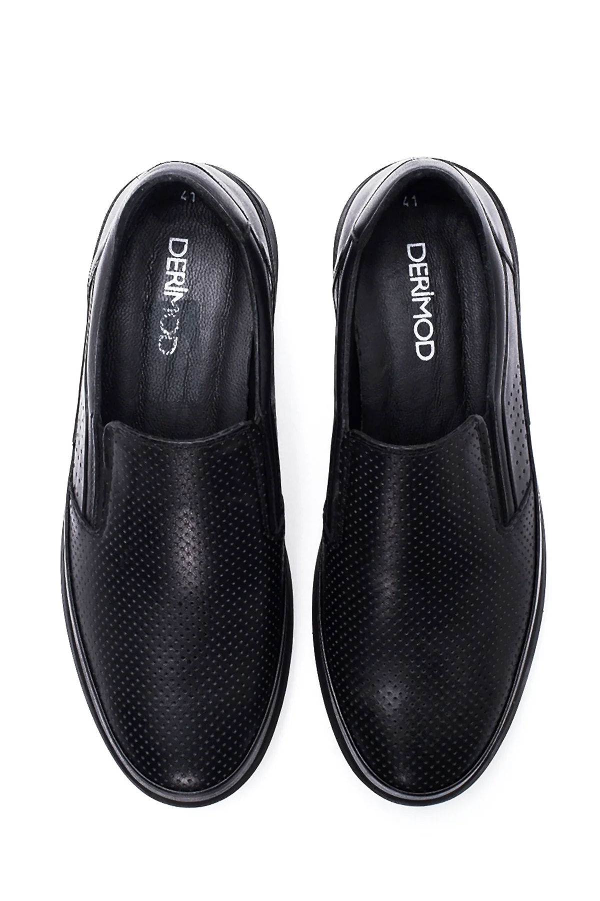 Erkek Siyah Deri Delikli Spor Loafer - Image 7