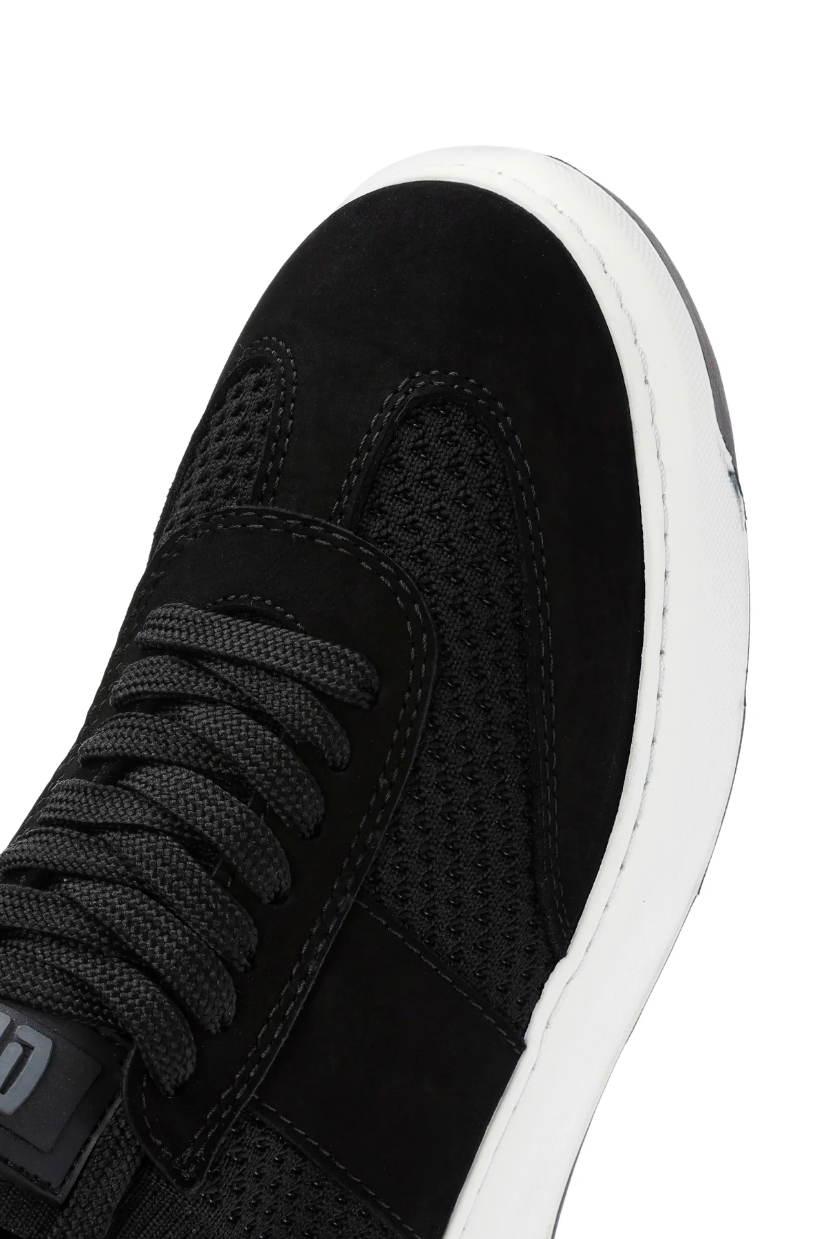 Erkek Siyah Deri Detaylı Bağcıklı Kumaş Sneaker - Image 10