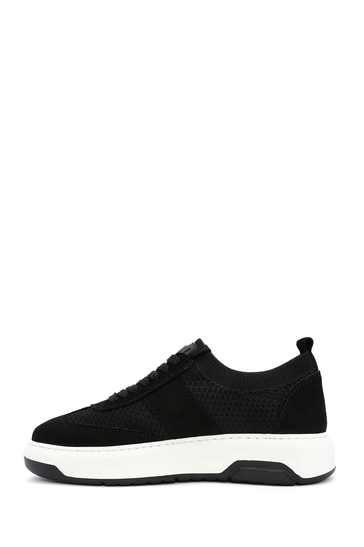 Erkek Siyah Deri Detaylı Bağcıklı Kumaş Sneaker - Image 2