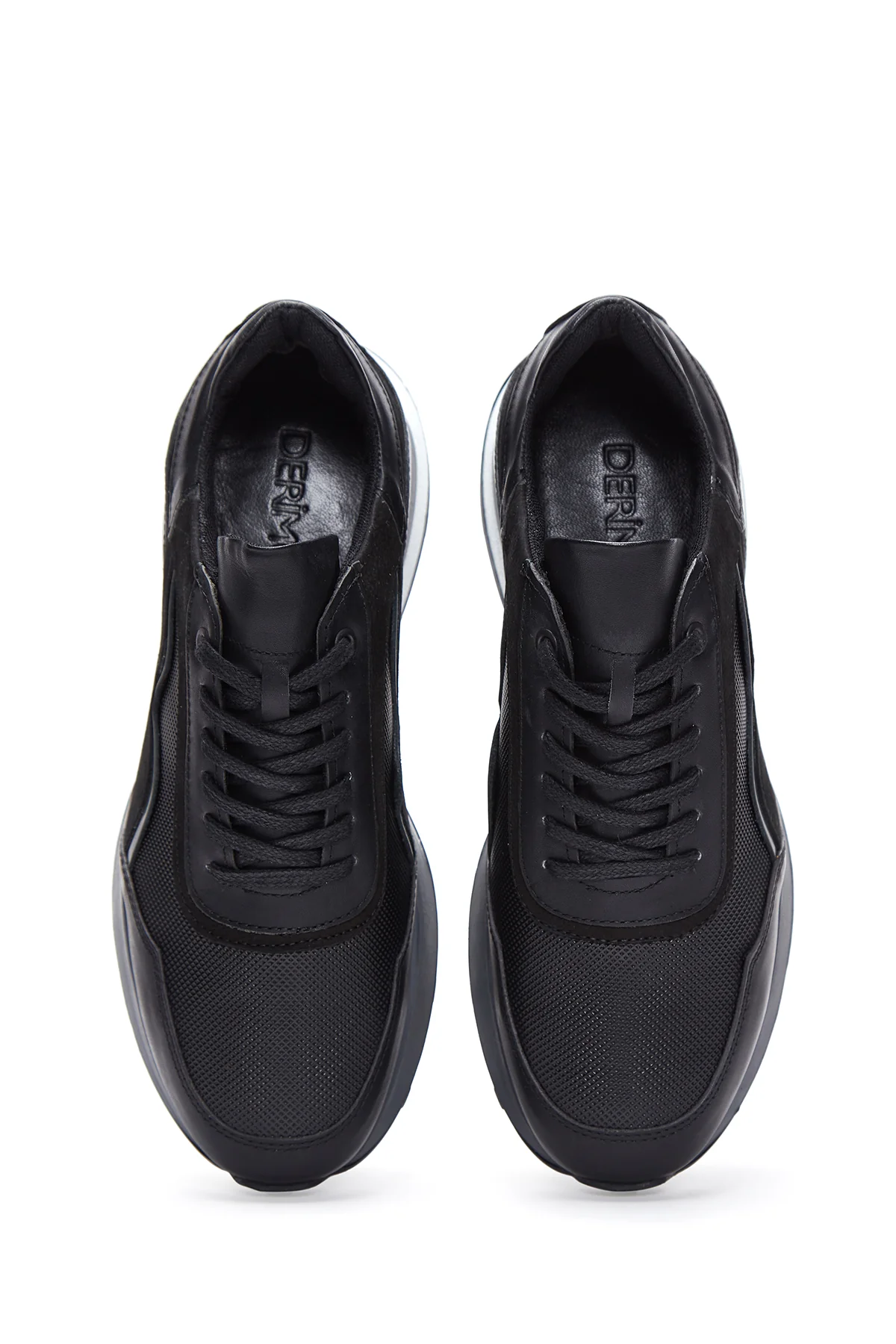 Erkek Siyah Deri Detaylı Sneaker - Image 6