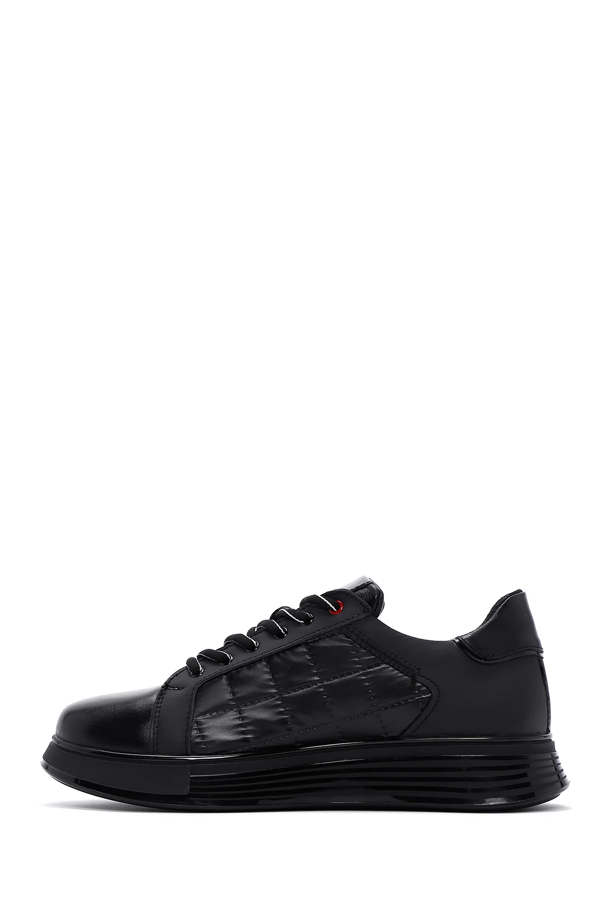 Erkek Siyah Deri Detaylı Sneaker - Image 2