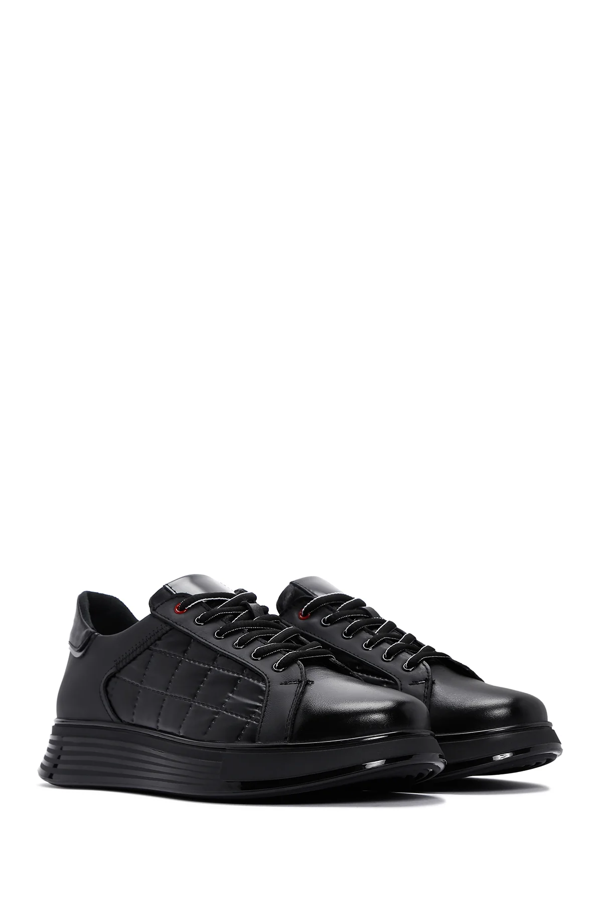 Erkek Siyah Deri Detaylı Sneaker - Image 3