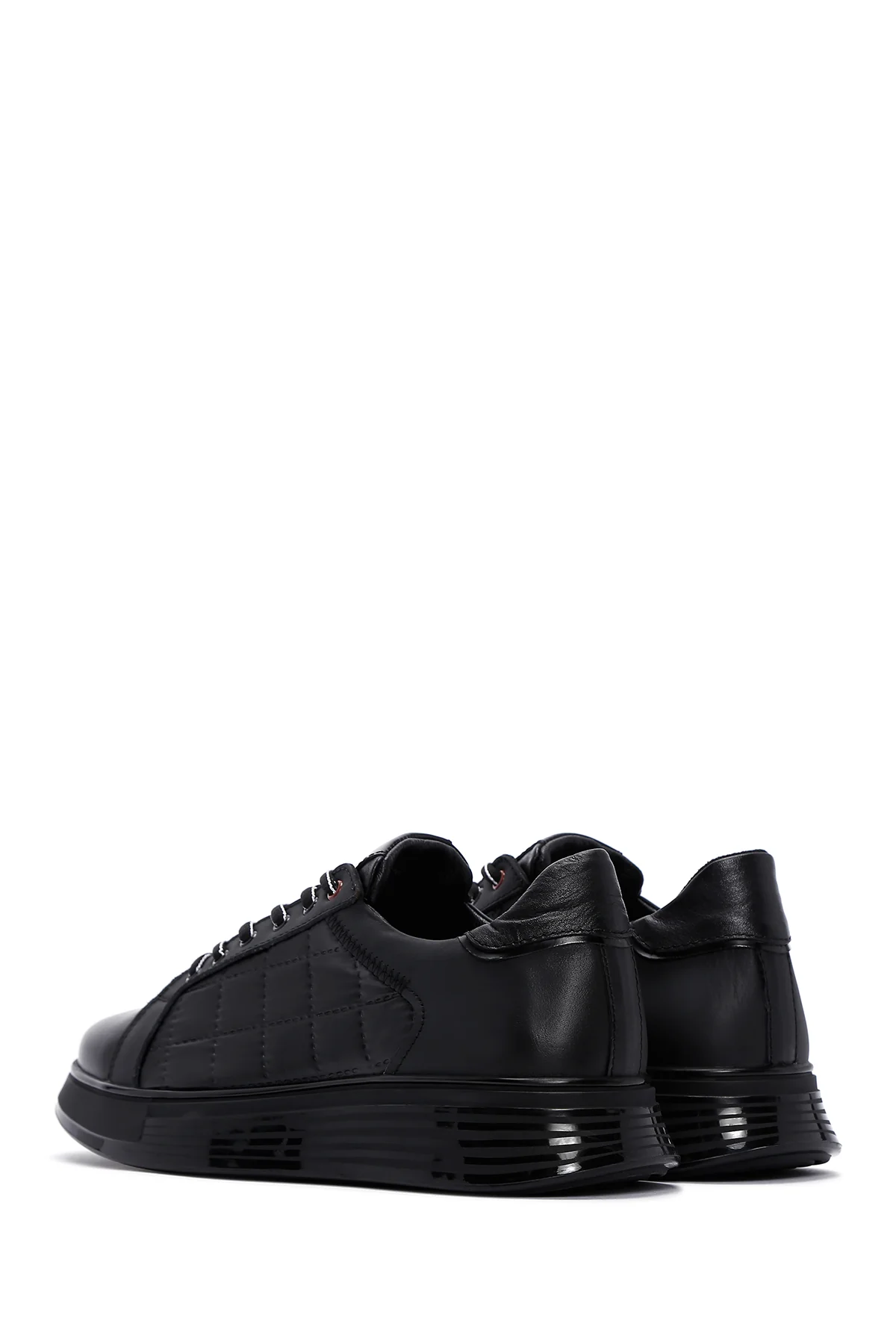 Erkek Siyah Deri Detaylı Sneaker - Image 5