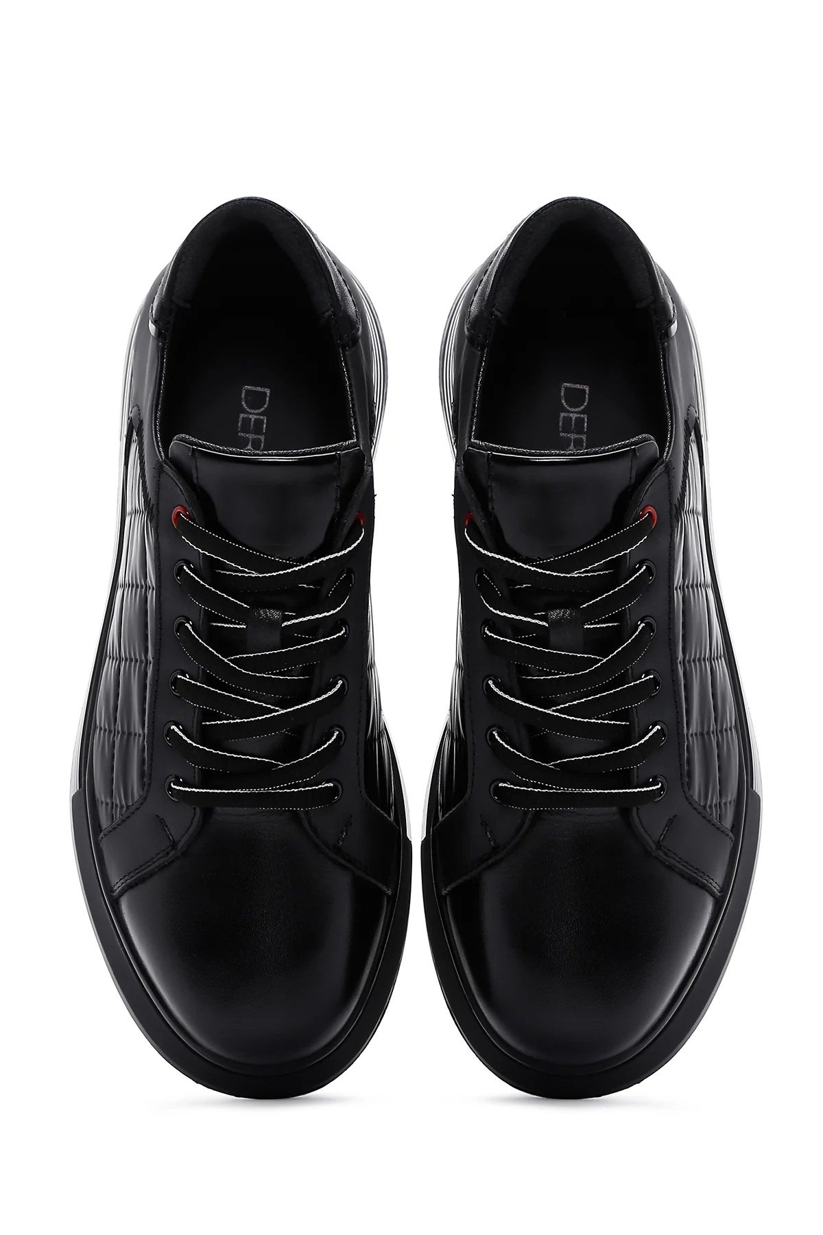 Erkek Siyah Deri Detaylı Sneaker - Image 6