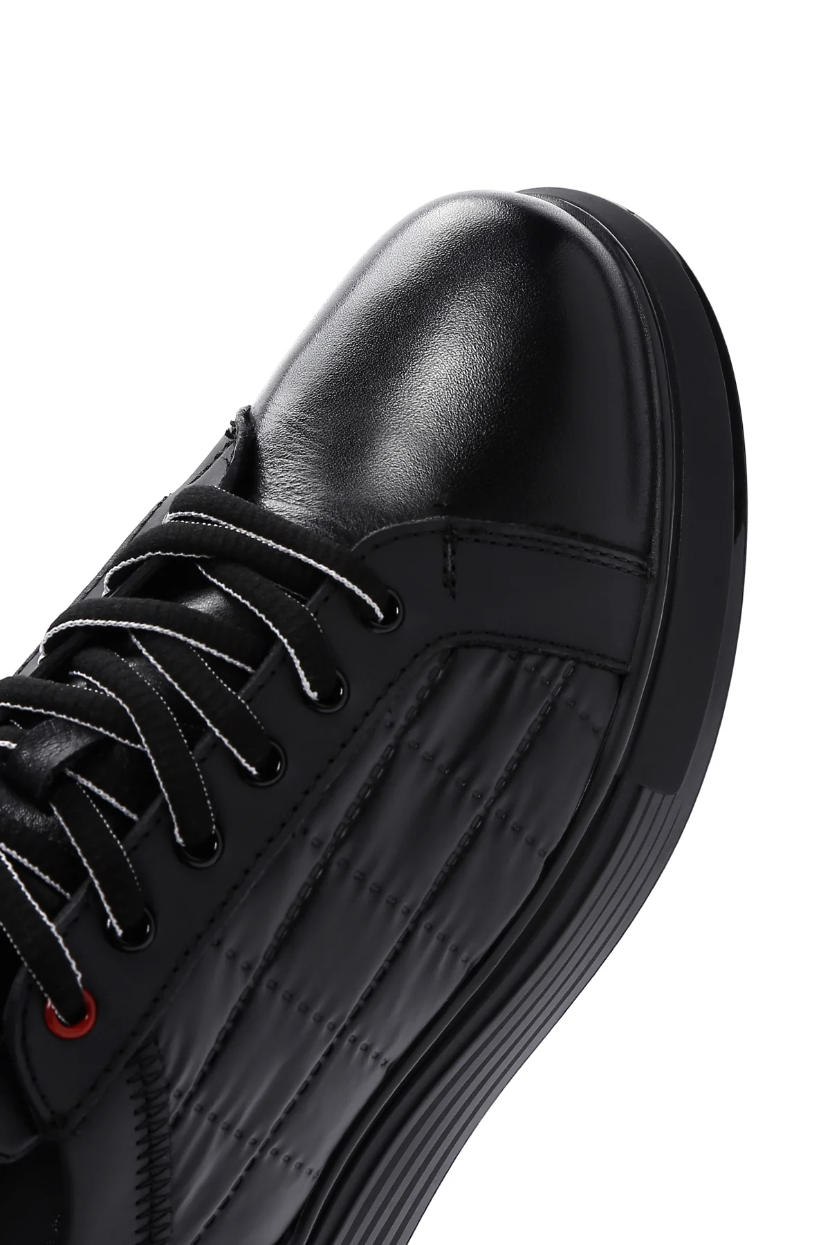 Erkek Siyah Deri Detaylı Sneaker - Image 9
