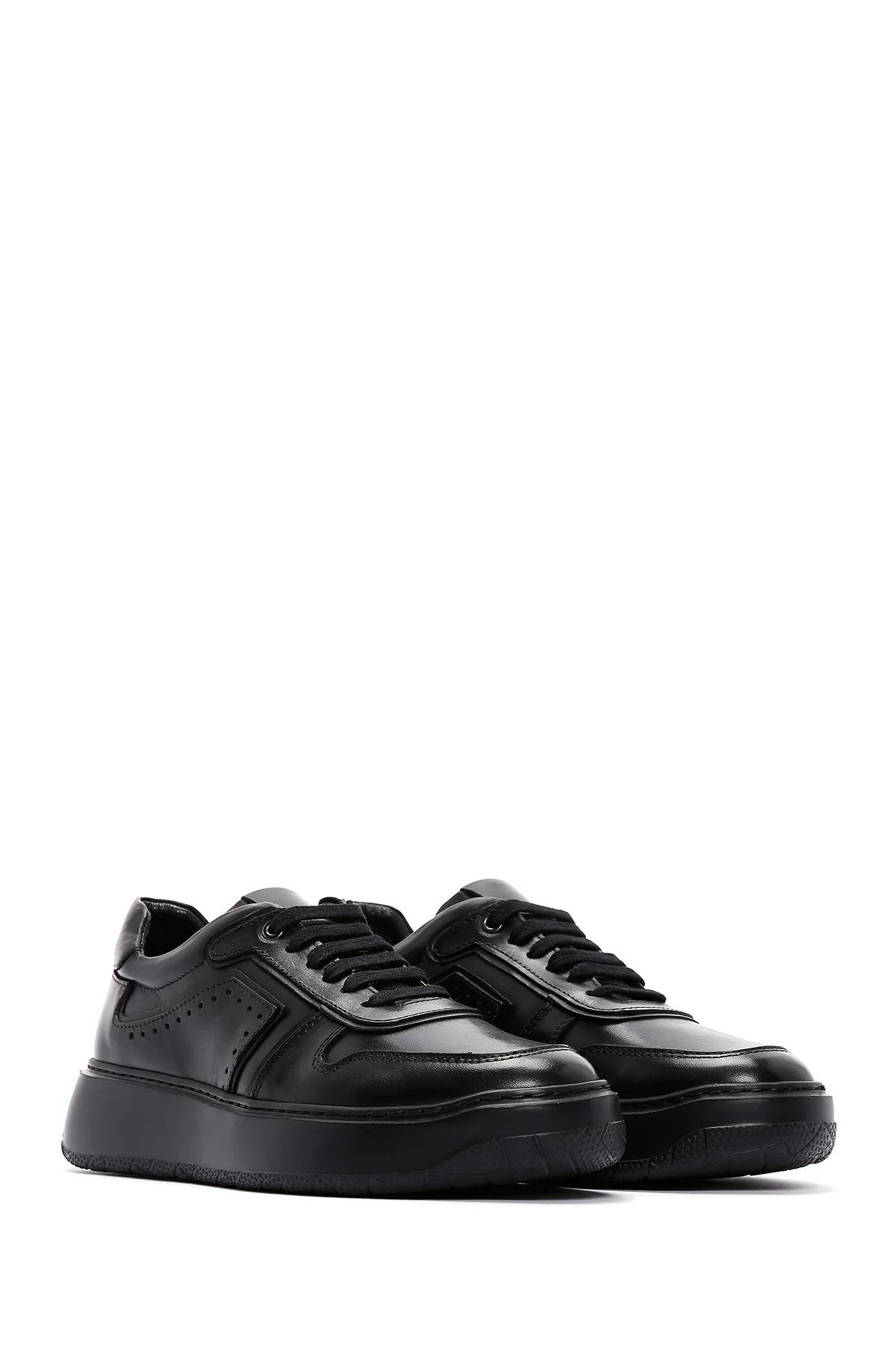 Erkek Siyah Deri Kalın Tabanlı Sneaker - Image 3