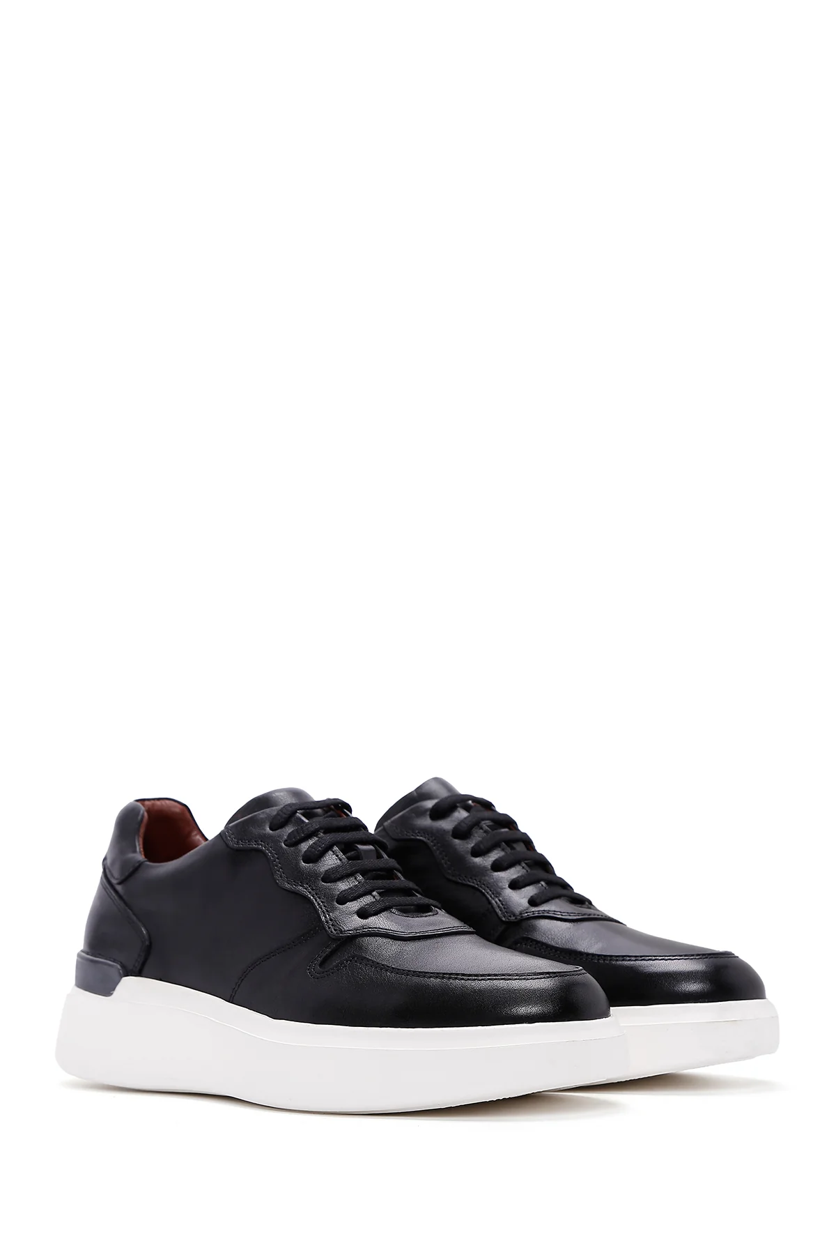 Erkek Siyah Deri Kalın Tabanlı Sneaker - Image 4