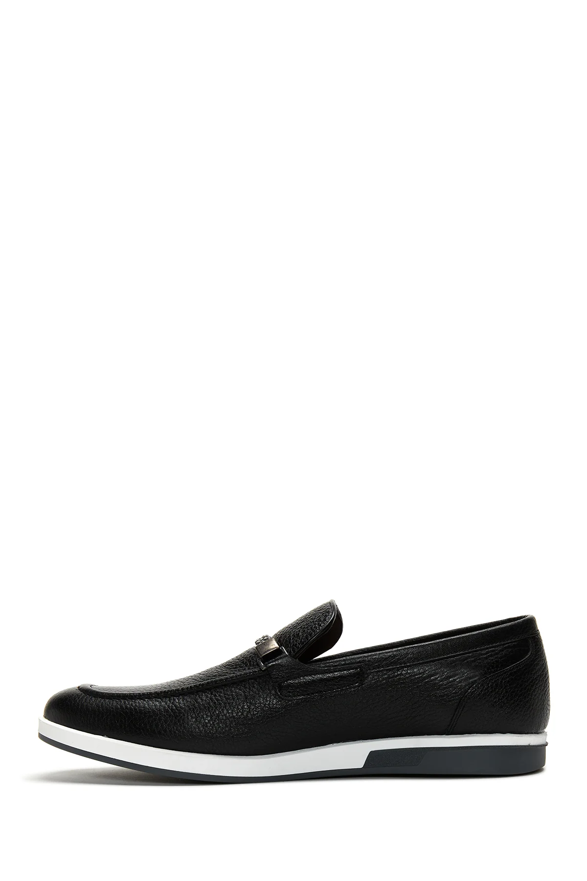 Erkek Siyah Deri Örgü Detaylı Casual Loafer - Image 2
