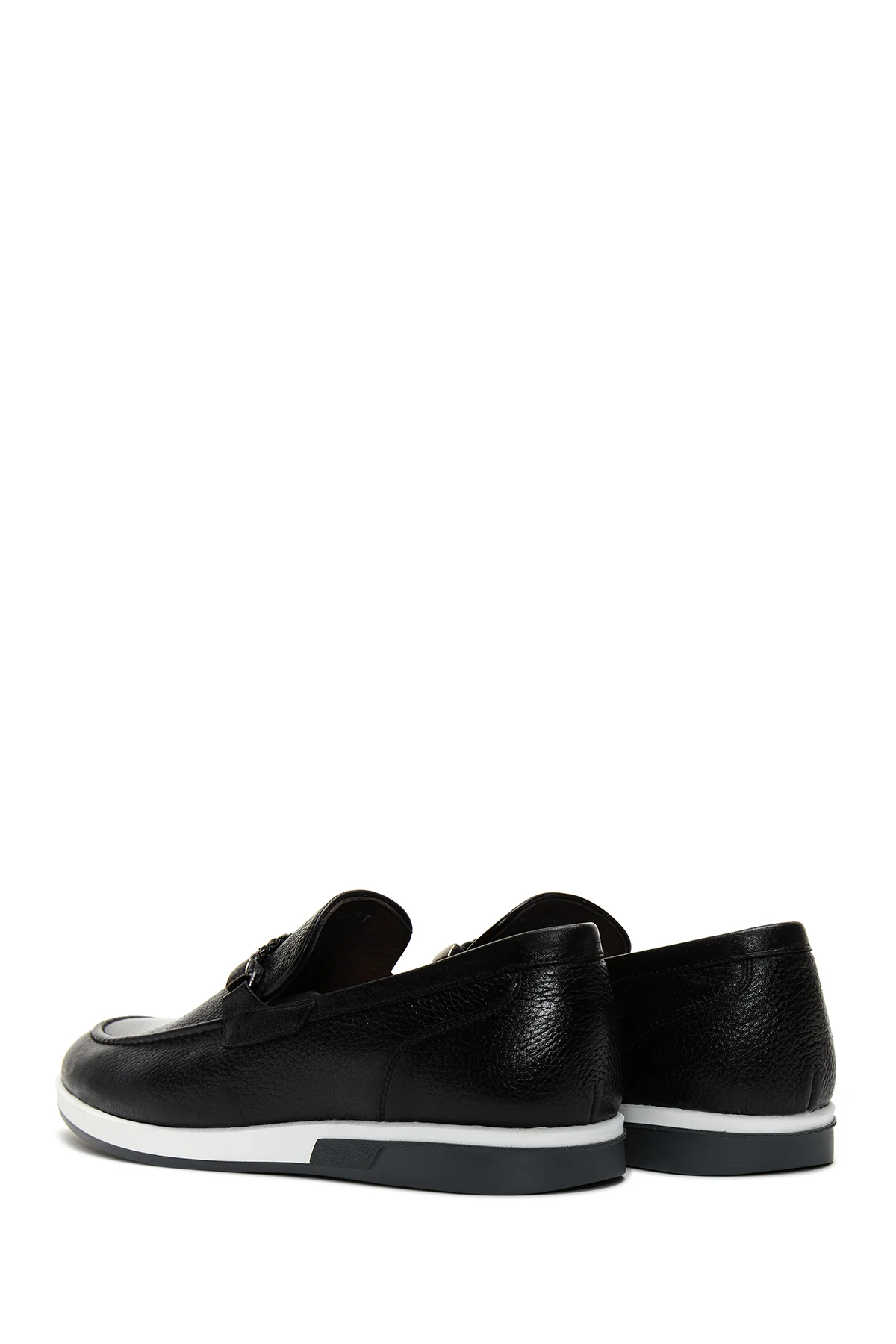 Erkek Siyah Deri Örgü Detaylı Casual Loafer - Image 5