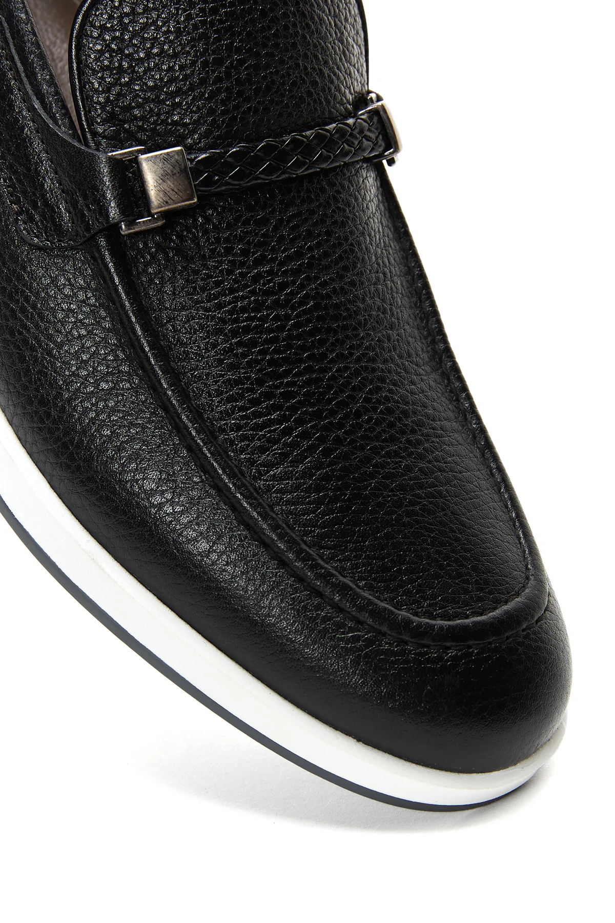 Erkek Siyah Deri Örgü Detaylı Casual Loafer - Image 7