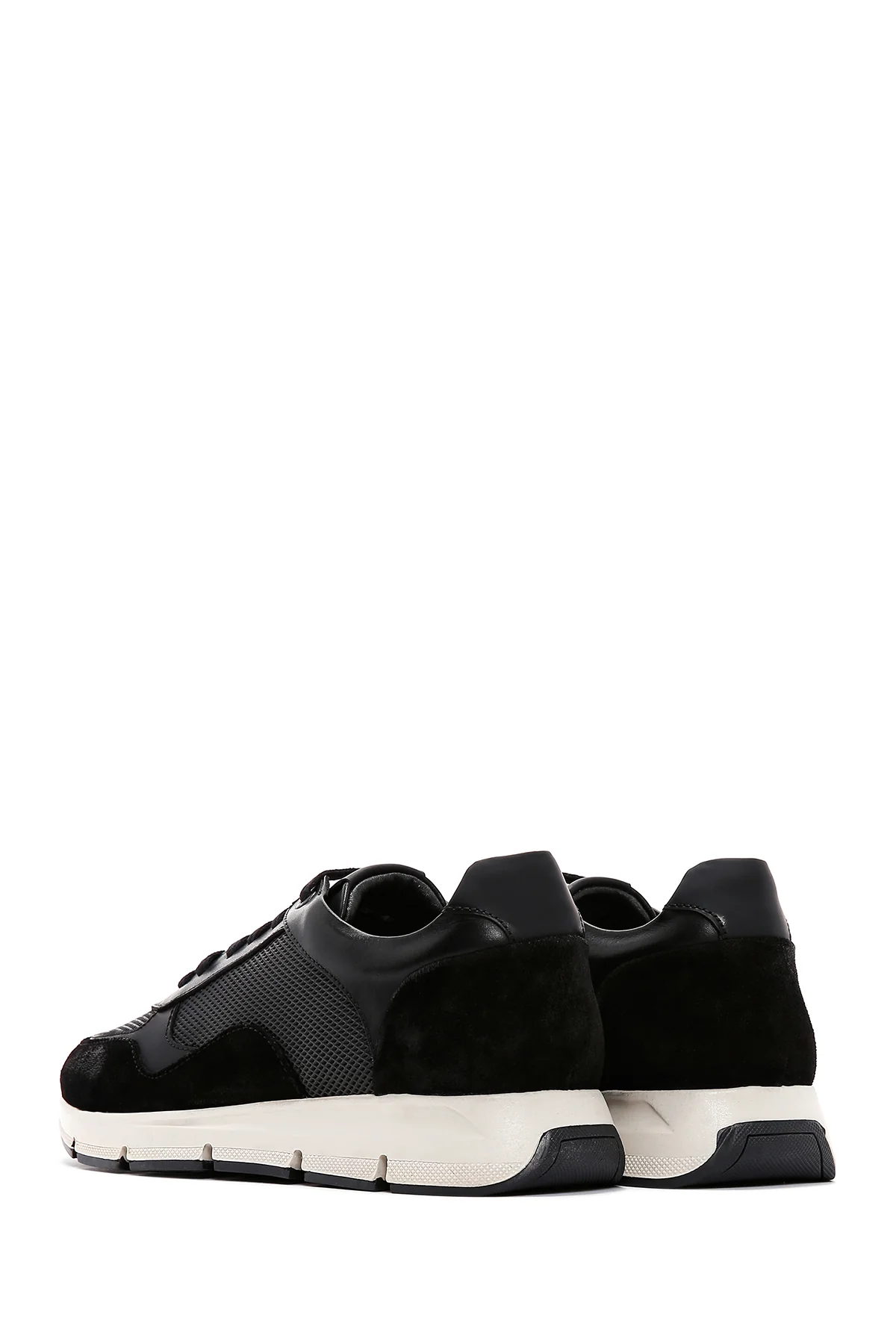Erkek Siyah Deri Süet Detaylı Sneaker - Image 5