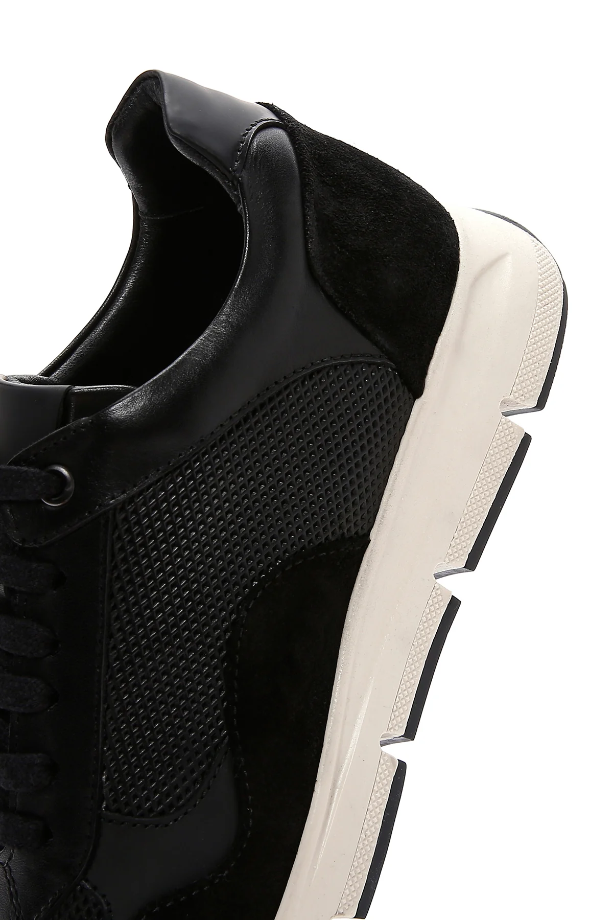 Erkek Siyah Deri Süet Detaylı Sneaker - Image 7