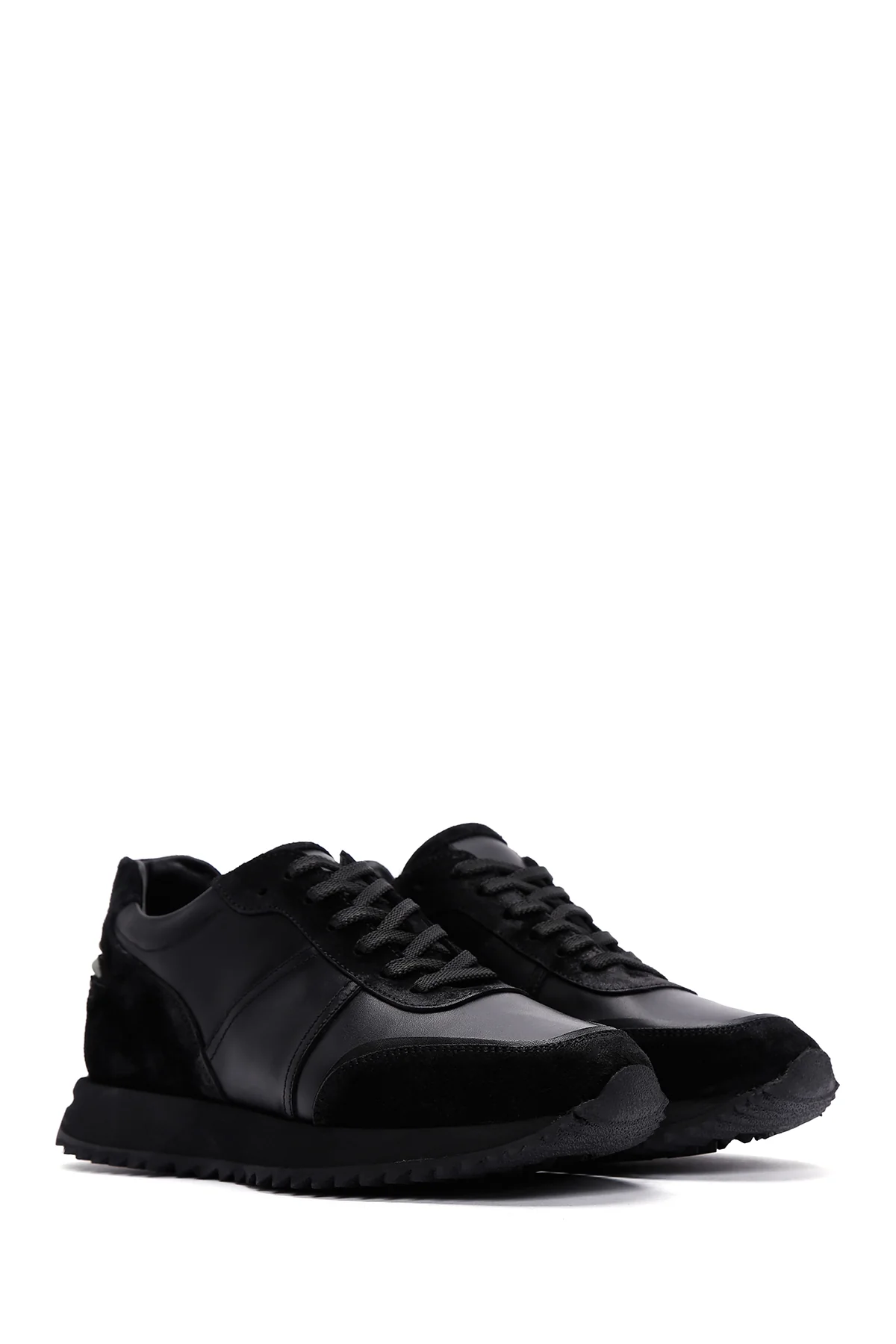 Erkek Siyah Deri Süet Detaylı Sneaker - Image 3