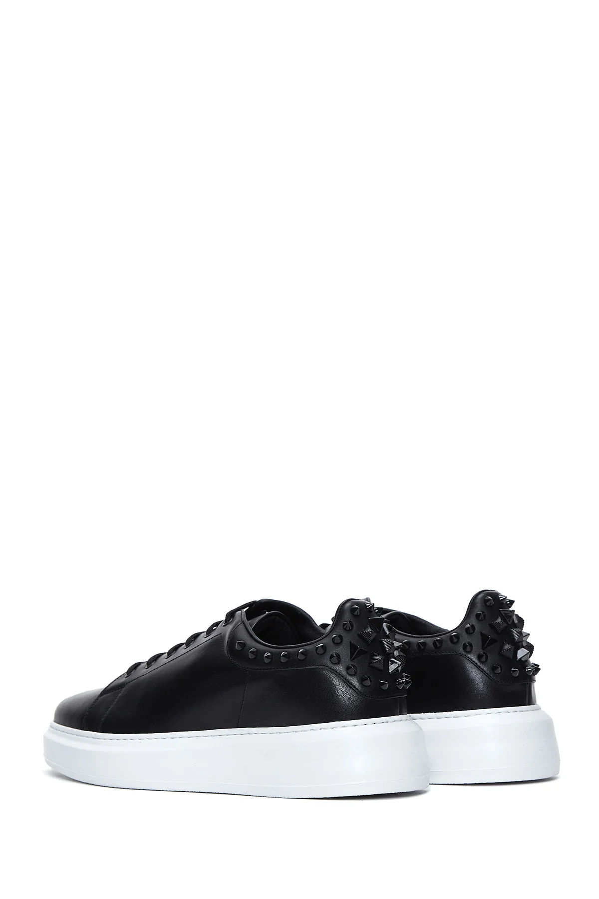 Erkek Siyah Deri Zımba Detaylı Kalın Tabanlı Sneaker - Image 5