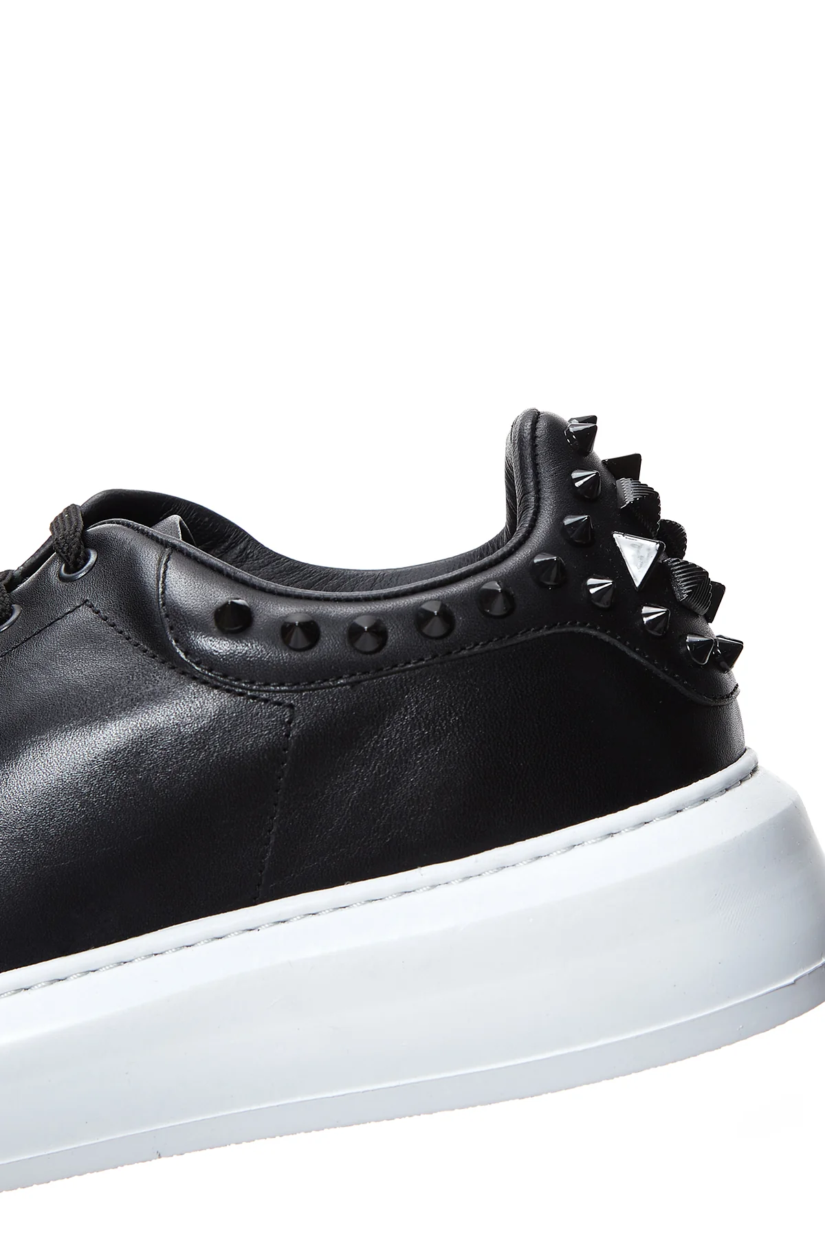 Erkek Siyah Deri Zımba Detaylı Kalın Tabanlı Sneaker - Image 8