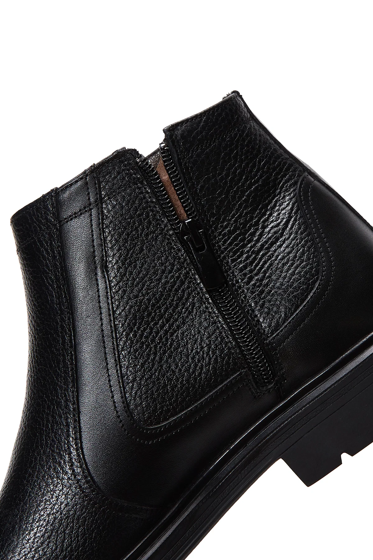 Erkek Siyah Fermuarlı Deri Casual Bot - Image 8