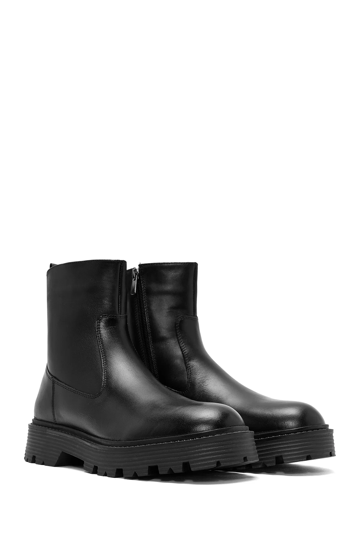 Erkek Siyah Fermuarlı Deri Casual Bot - Image 4