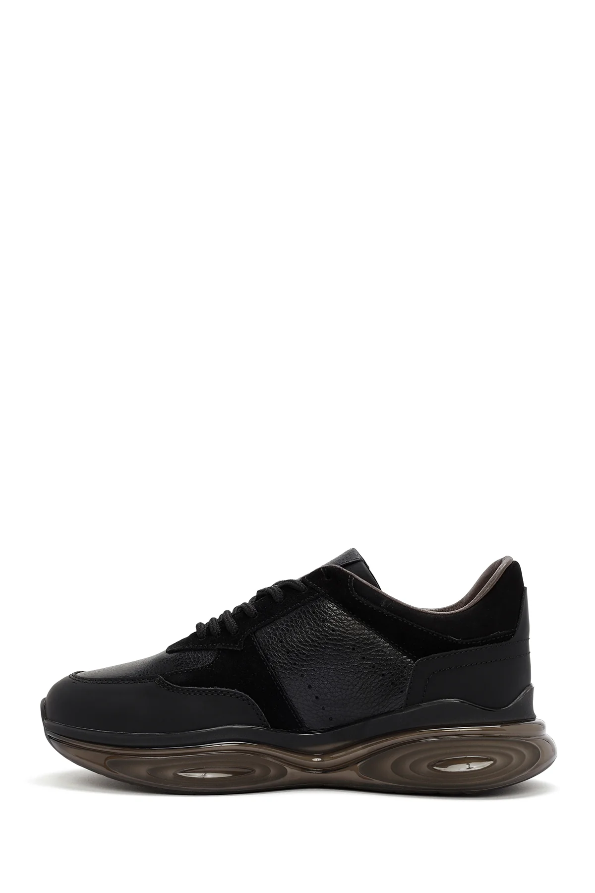 Erkek Siyah Kalın Tabanlı Bağcıklı Deri Casual Sneaker - Image 2