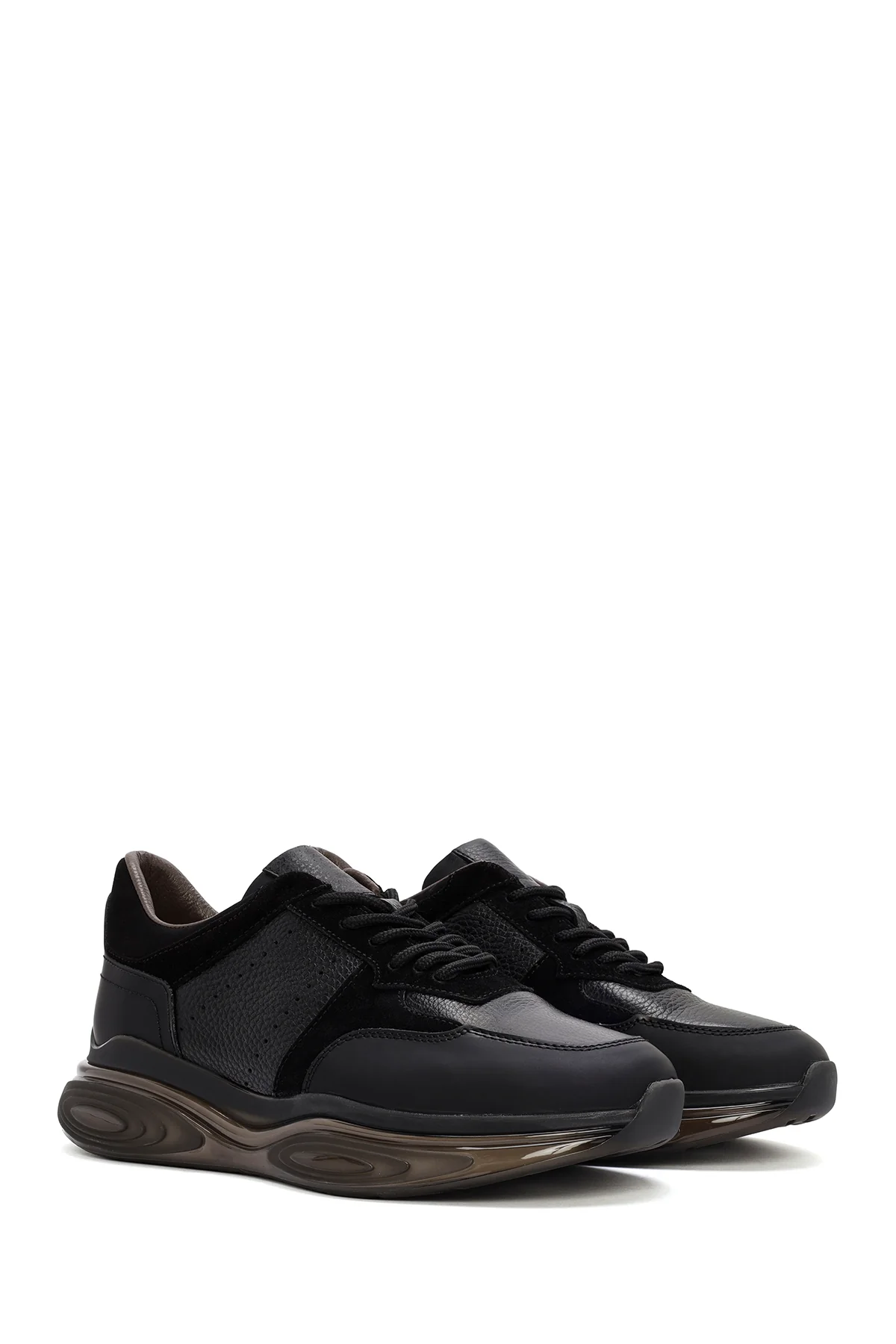 Erkek Siyah Kalın Tabanlı Bağcıklı Deri Casual Sneaker - Image 3