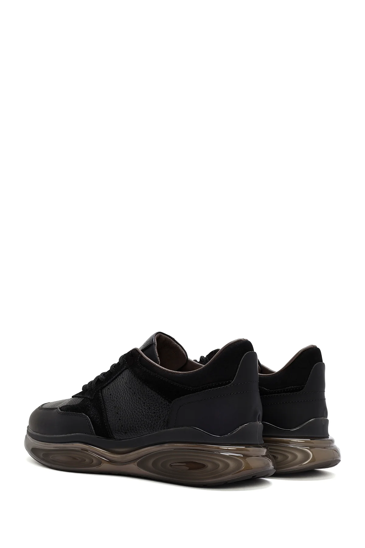 Erkek Siyah Kalın Tabanlı Bağcıklı Deri Casual Sneaker - Image 5
