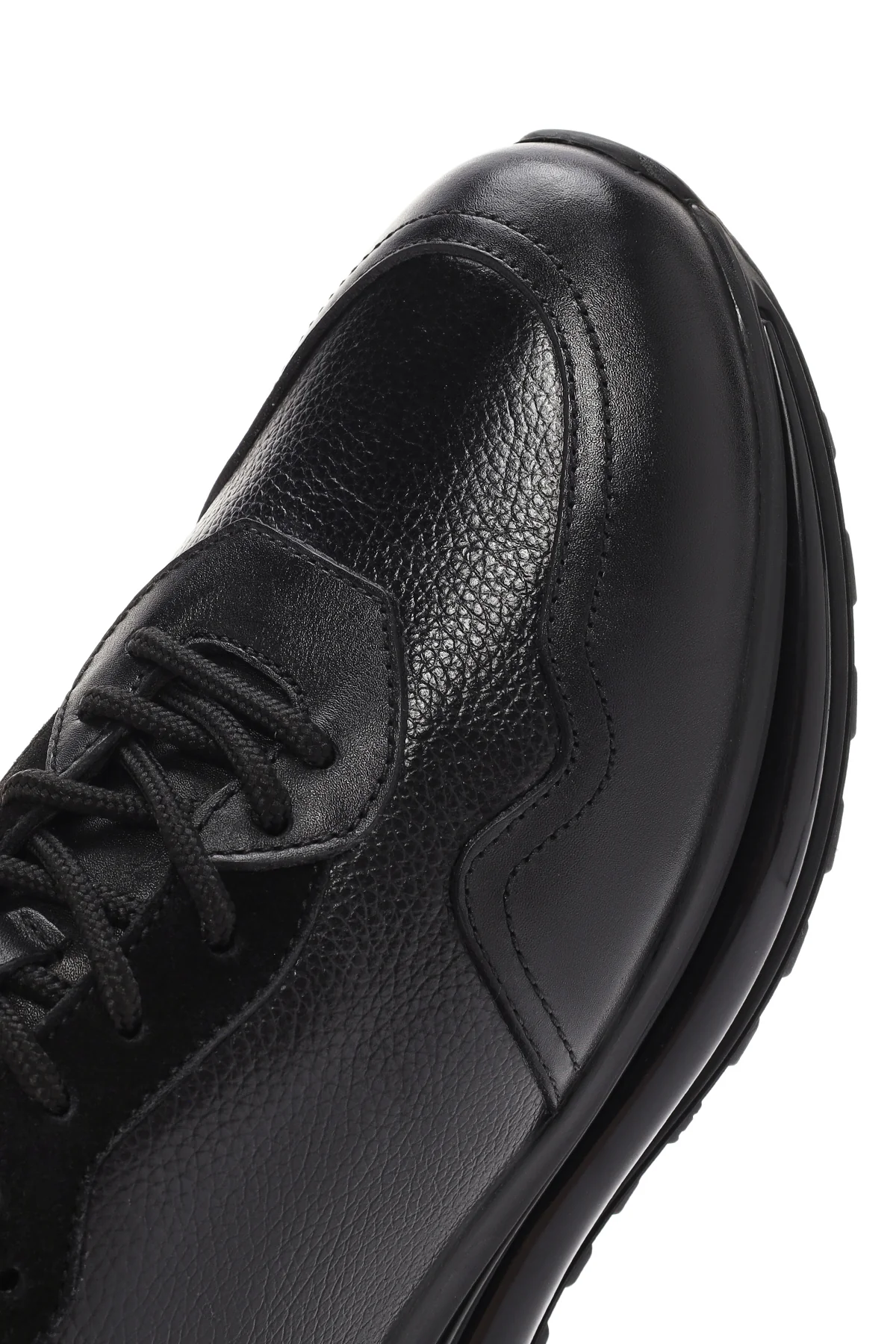 Erkek Siyah Kalın Tabanlı Bağcıklı Deri Casual Sneaker - Image 10