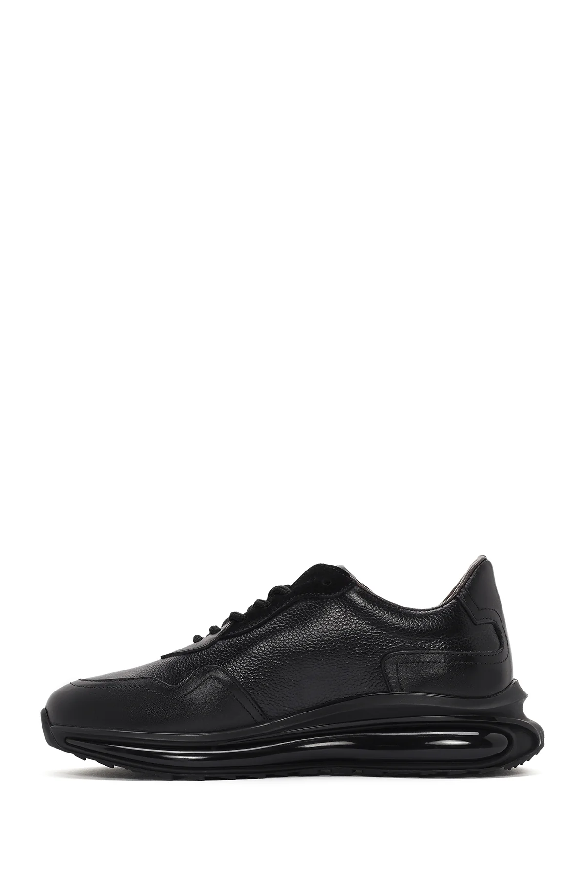 Erkek Siyah Kalın Tabanlı Bağcıklı Deri Casual Sneaker - Image 2