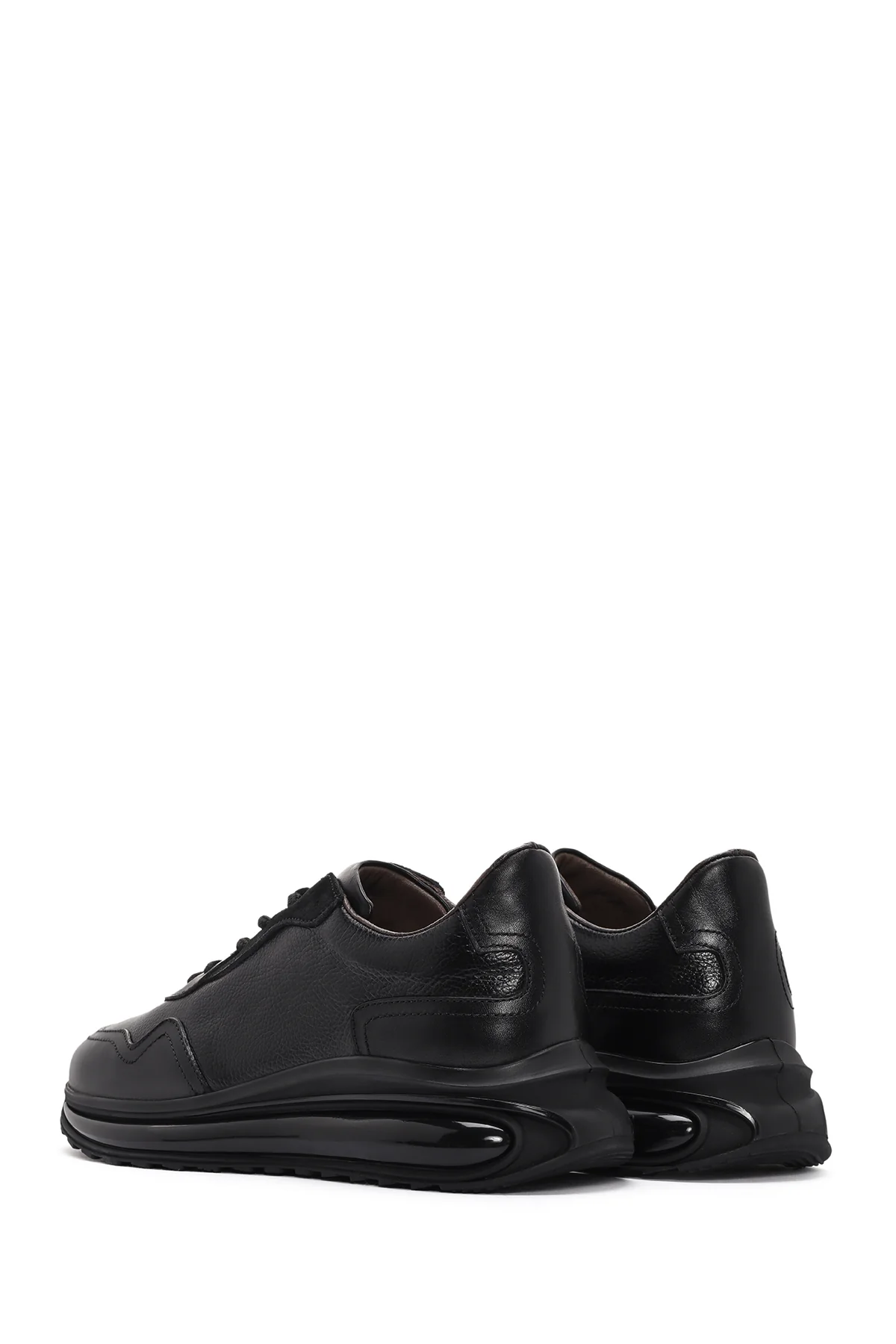 Erkek Siyah Kalın Tabanlı Bağcıklı Deri Casual Sneaker - Image 5