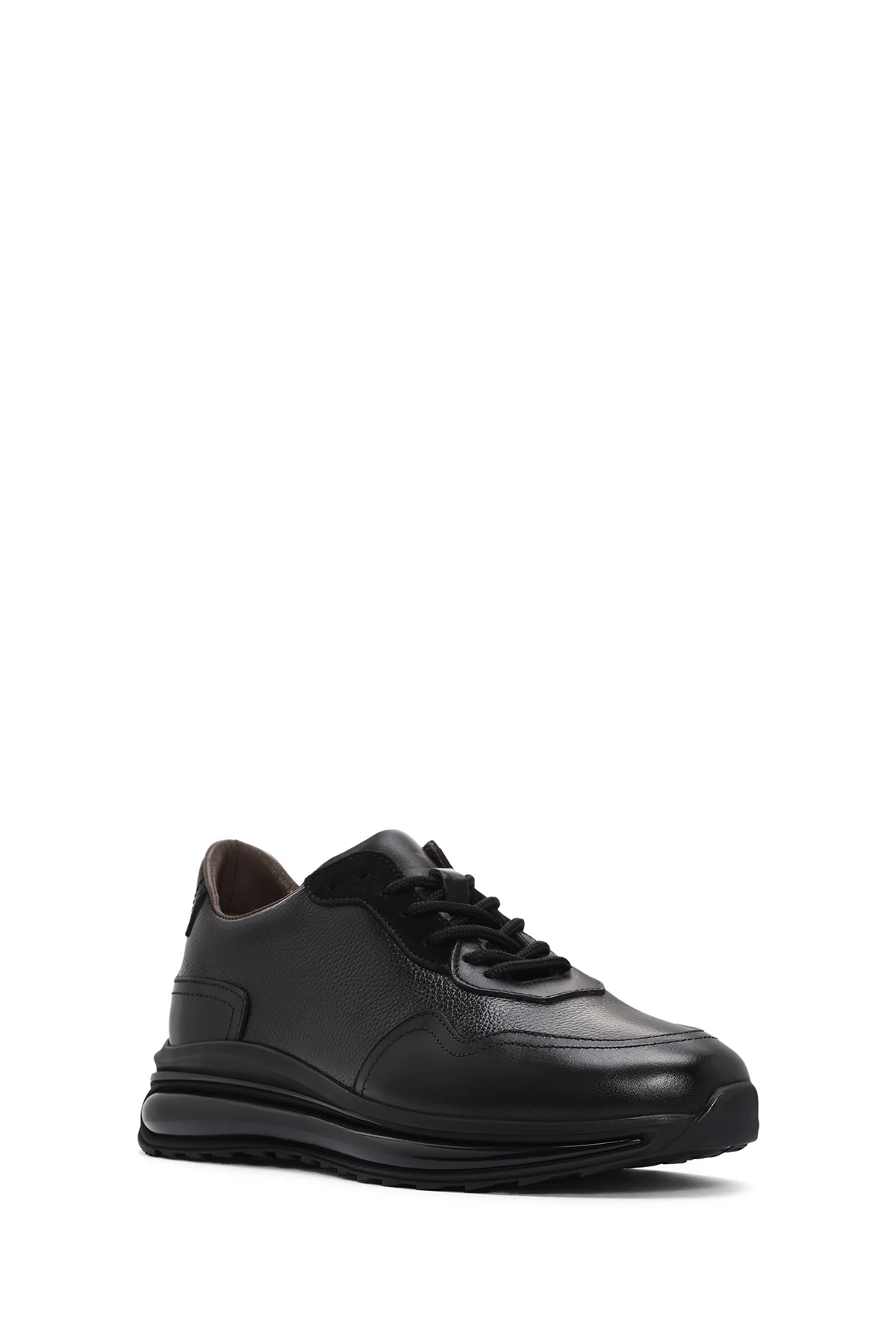 Erkek Siyah Kalın Tabanlı Bağcıklı Deri Casual Sneaker - Image 6