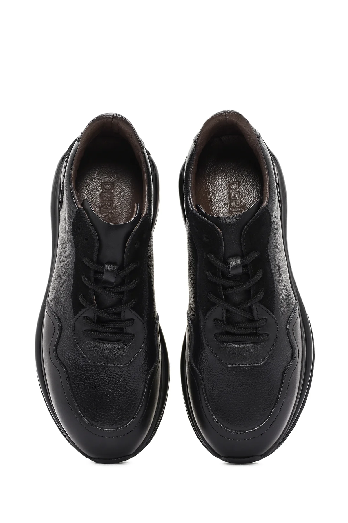 Erkek Siyah Kalın Tabanlı Bağcıklı Deri Casual Sneaker - Image 7