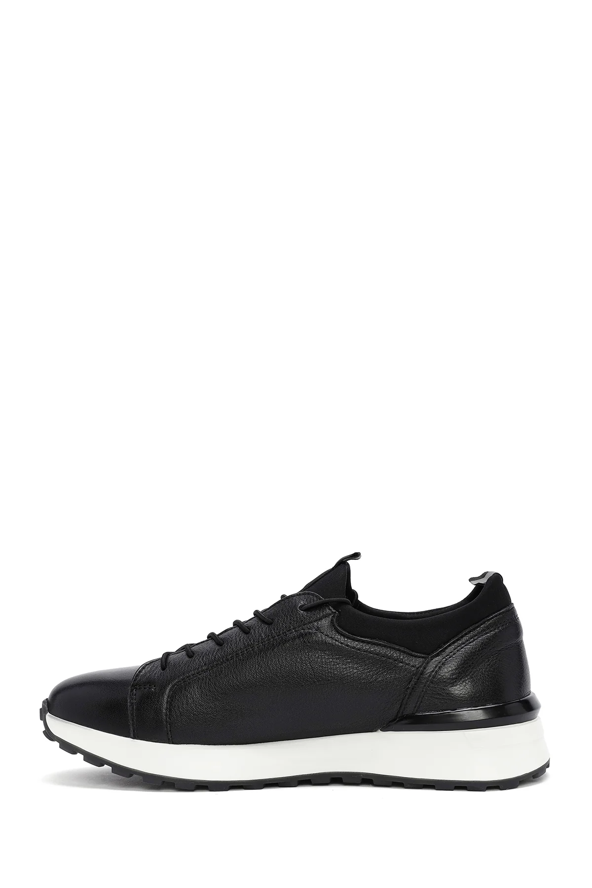 Erkek Siyah Kalın Tabanlı Bağcıklı Deri Casual Sneaker - Image 2