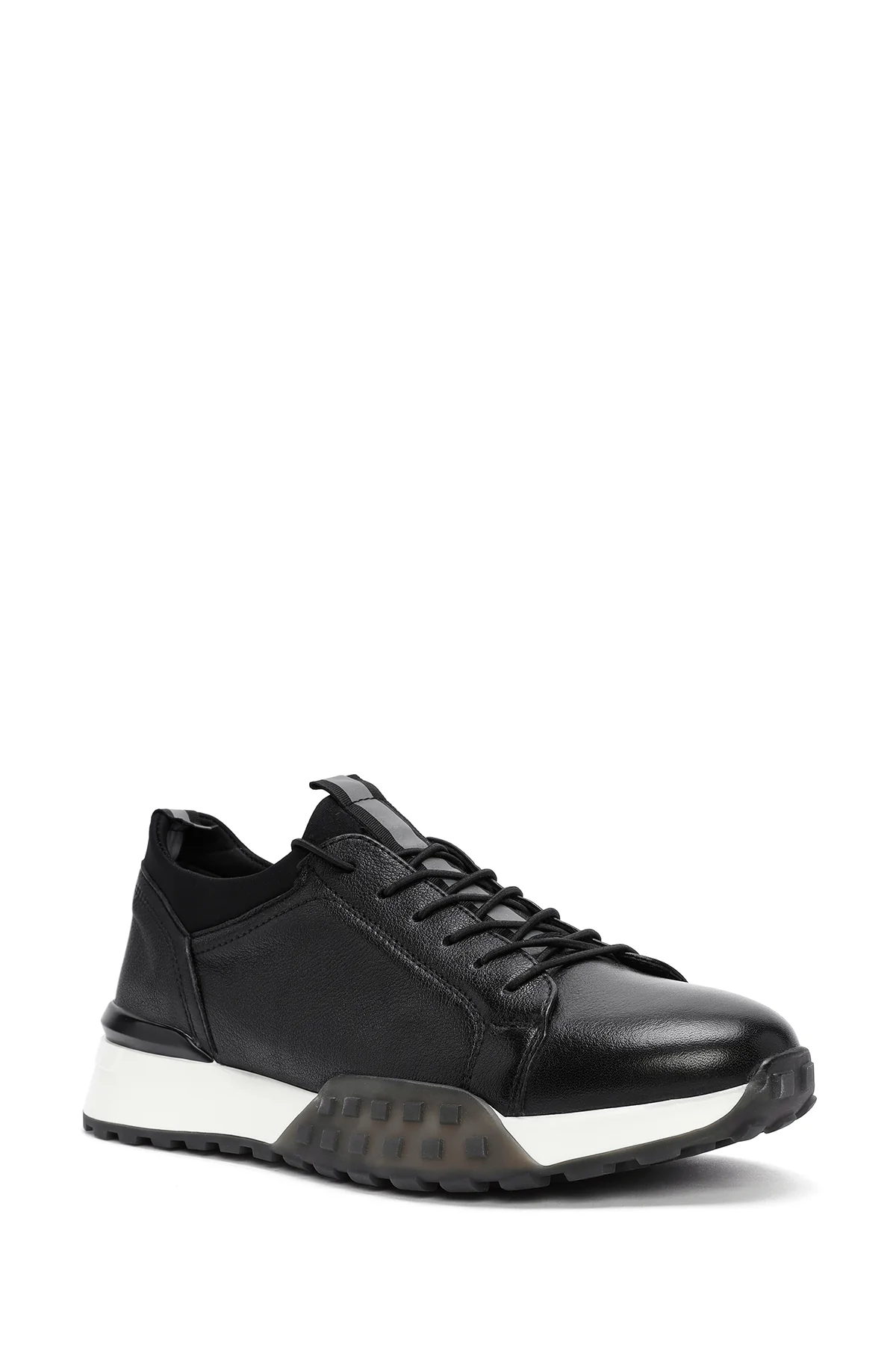 Erkek Siyah Kalın Tabanlı Bağcıklı Deri Casual Sneaker - Image 6