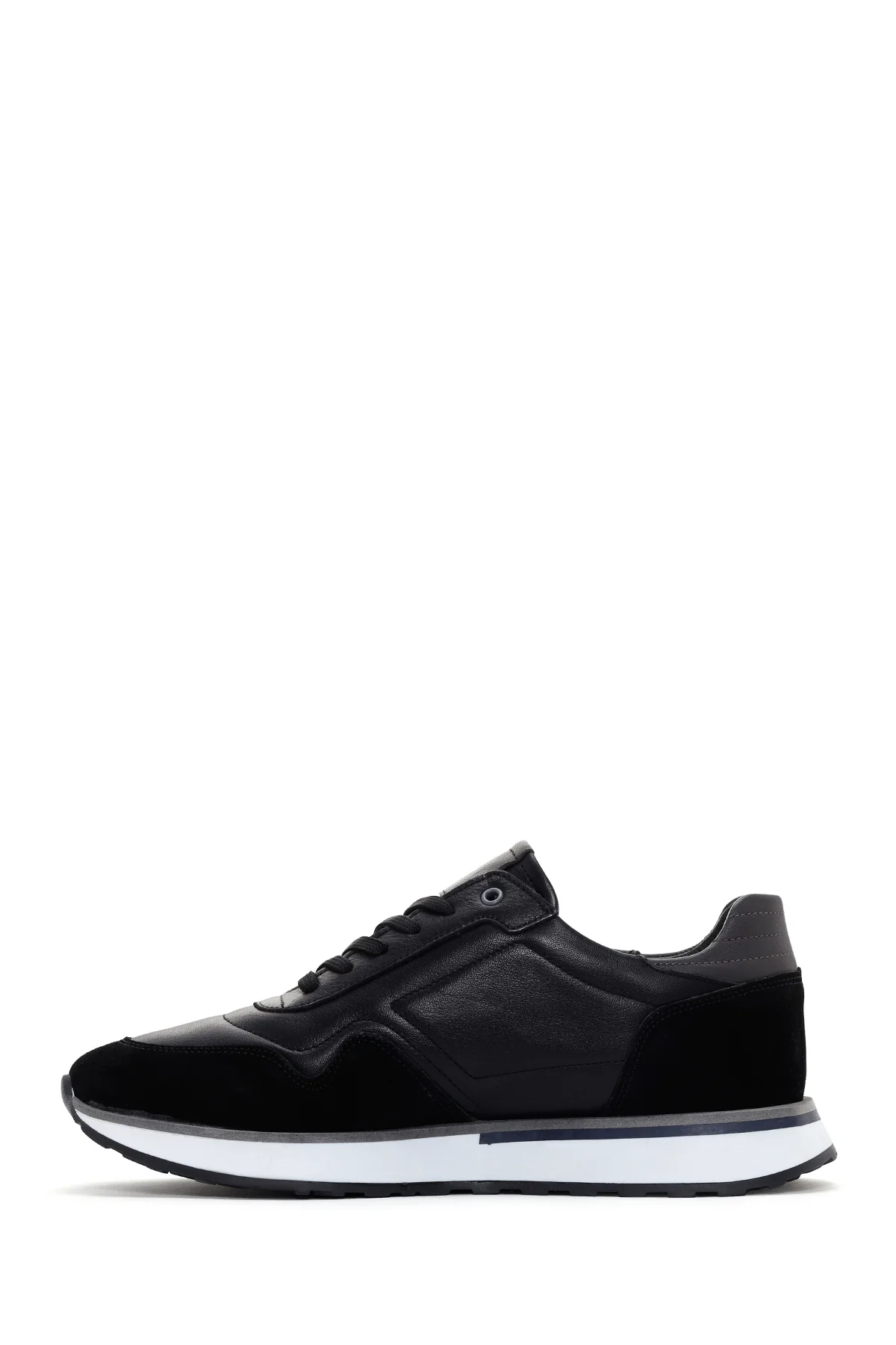 Erkek Siyah Kalın Tabanlı Bağcıklı Deri Casual Sneaker - Image 2