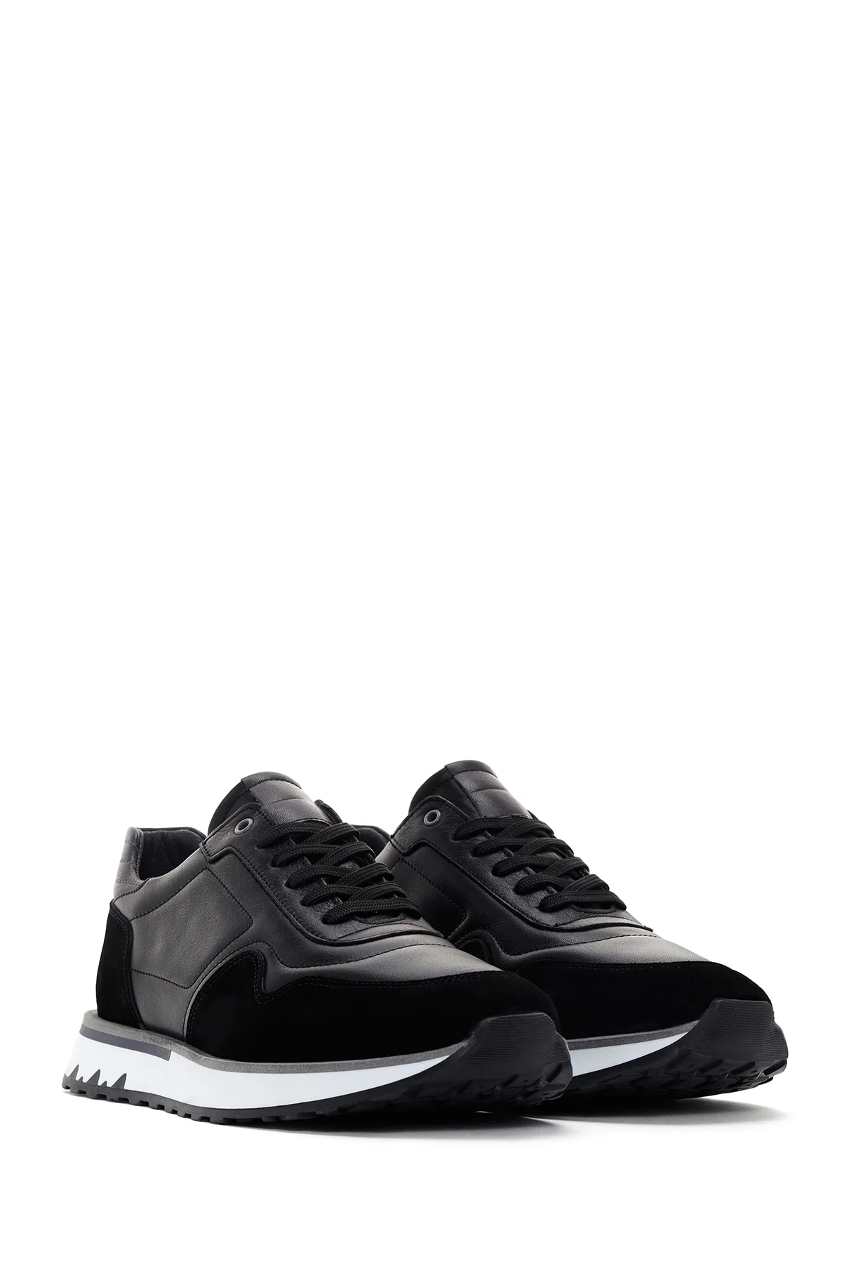 Erkek Siyah Kalın Tabanlı Bağcıklı Deri Casual Sneaker - Image 3