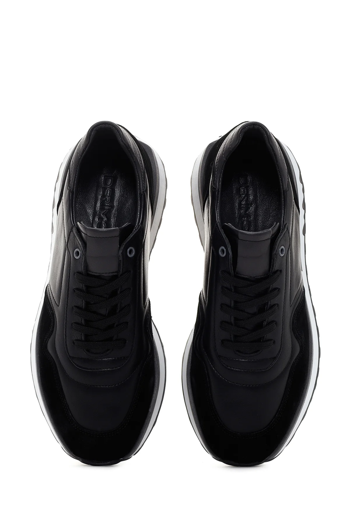Erkek Siyah Kalın Tabanlı Bağcıklı Deri Casual Sneaker - Image 6