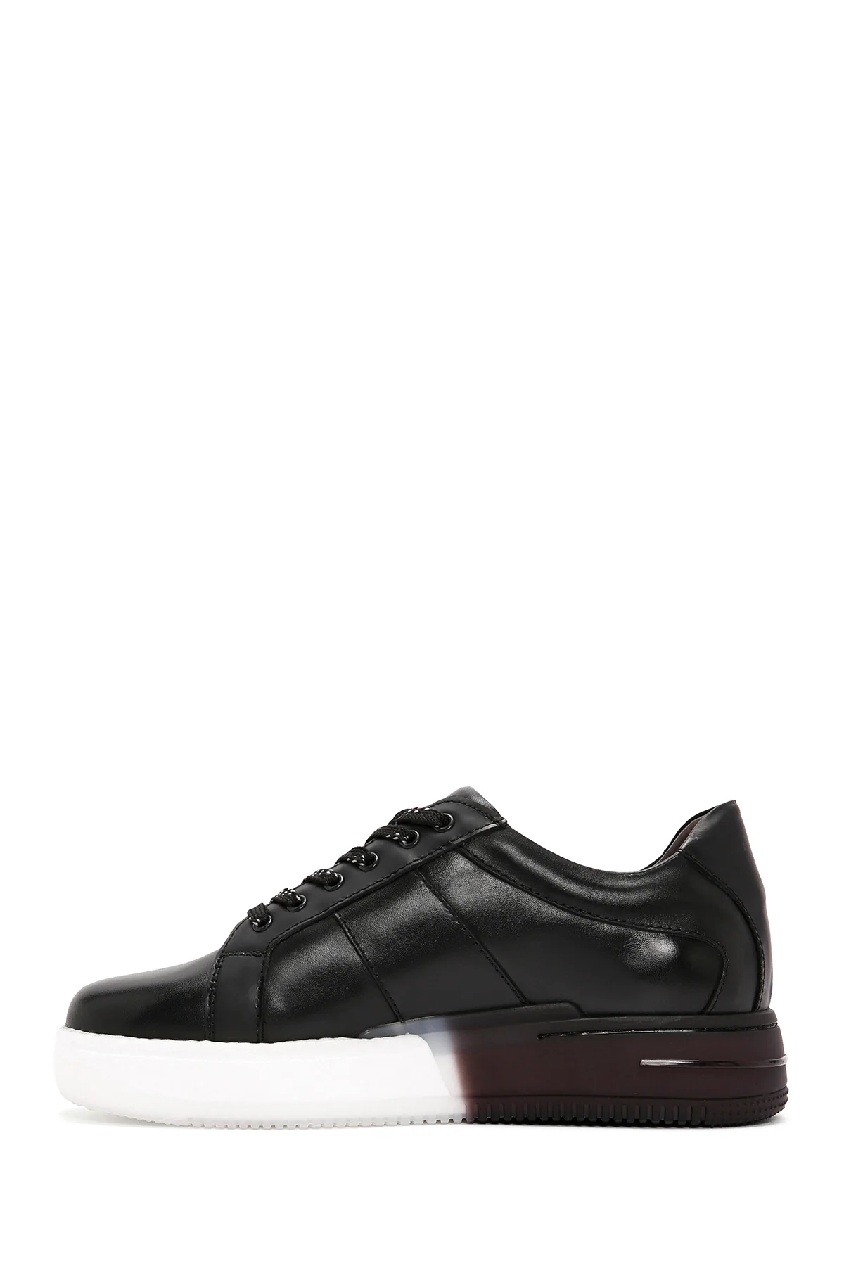 Erkek Siyah Kalın Tabanlı Bağcıklı Deri Sneaker - Image 2