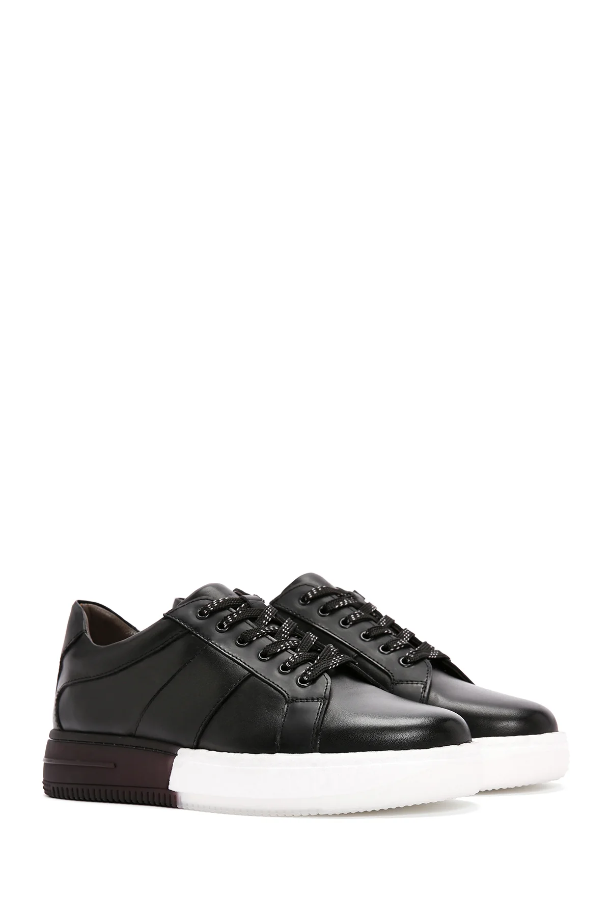 Erkek Siyah Kalın Tabanlı Bağcıklı Deri Sneaker - Image 3