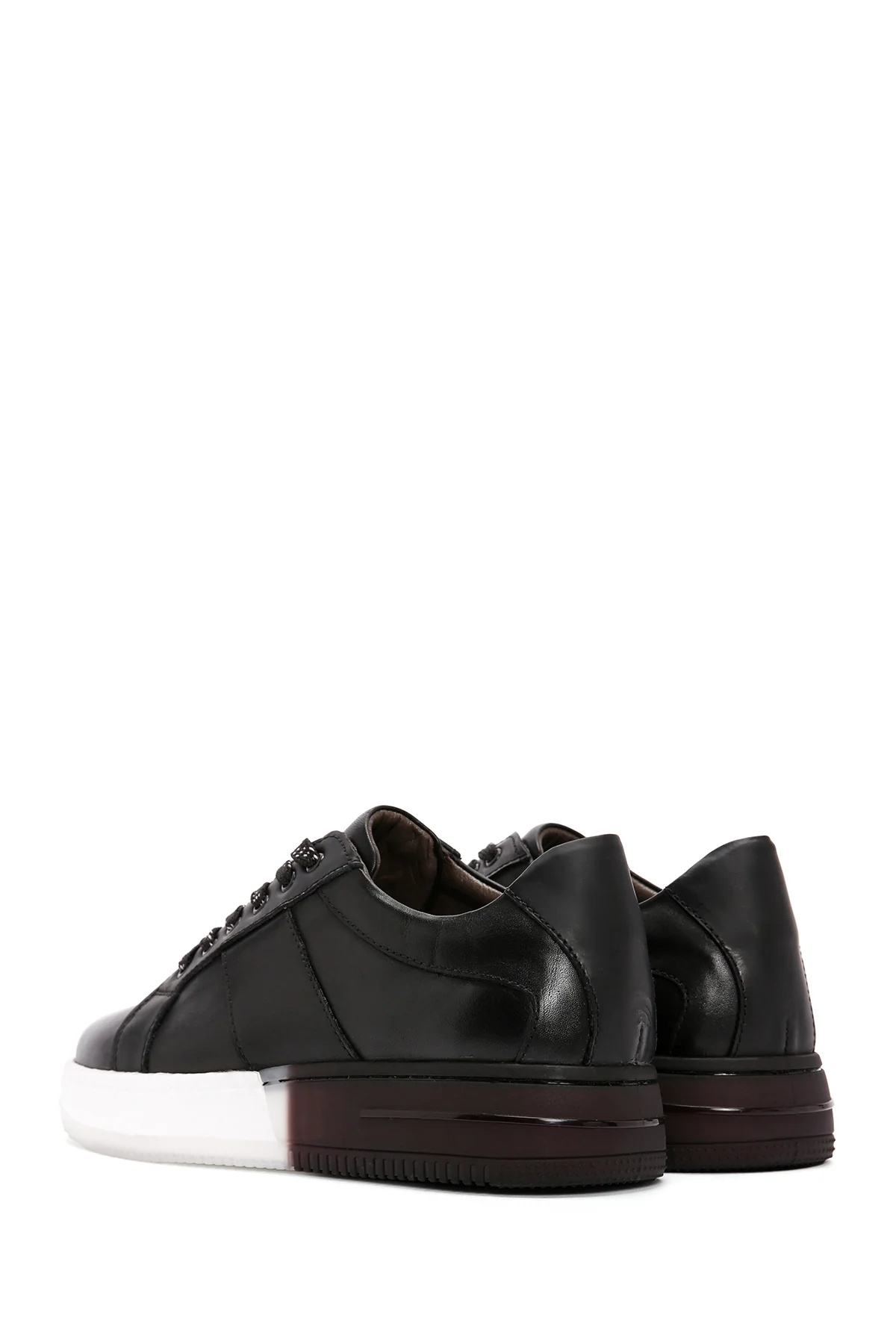 Erkek Siyah Kalın Tabanlı Bağcıklı Deri Sneaker - Image 5
