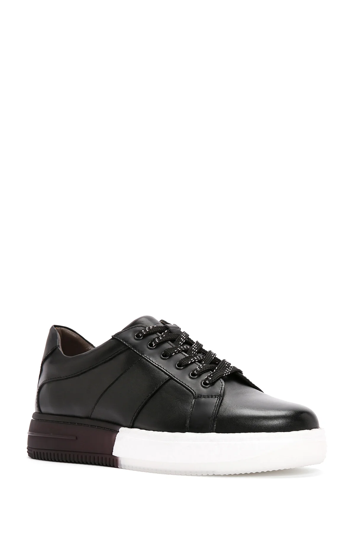 Erkek Siyah Kalın Tabanlı Bağcıklı Deri Sneaker - Image 6