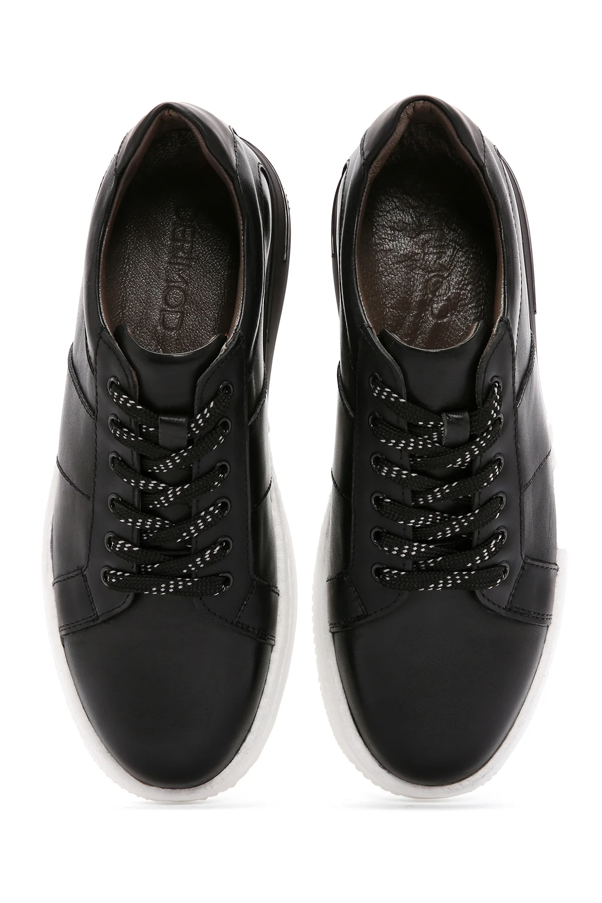 Erkek Siyah Kalın Tabanlı Bağcıklı Deri Sneaker - Image 7