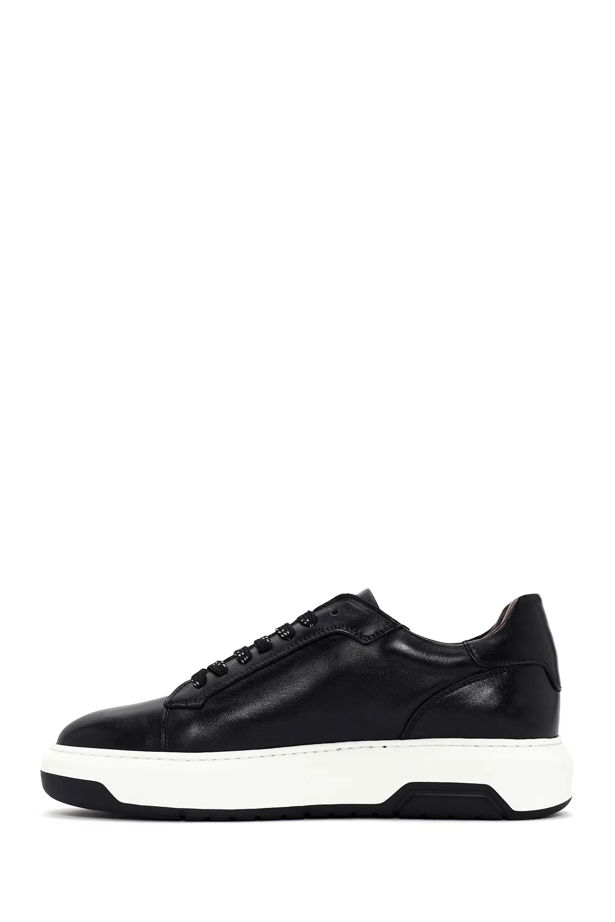 Erkek Siyah Kalın Tabanlı Bağcıklı Deri Sneaker - Image 2