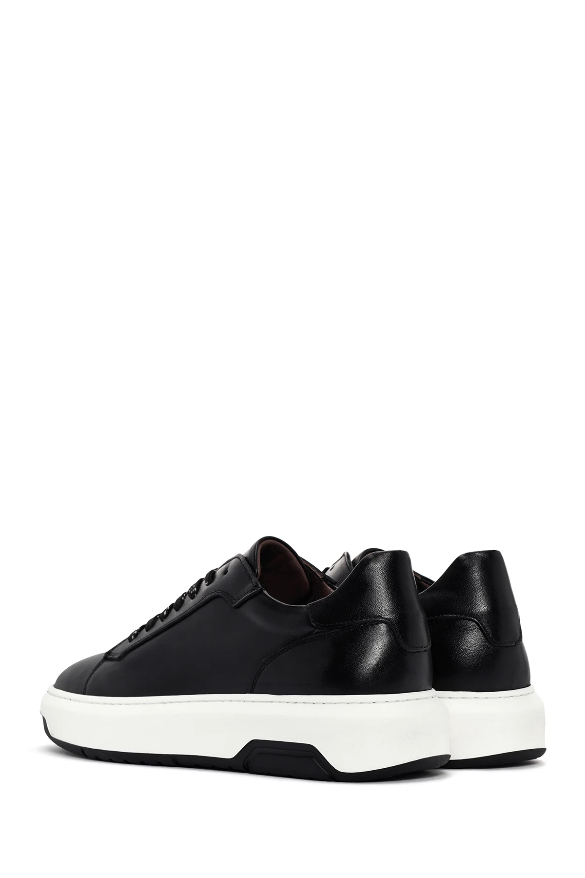 Erkek Siyah Kalın Tabanlı Bağcıklı Deri Sneaker - Image 5